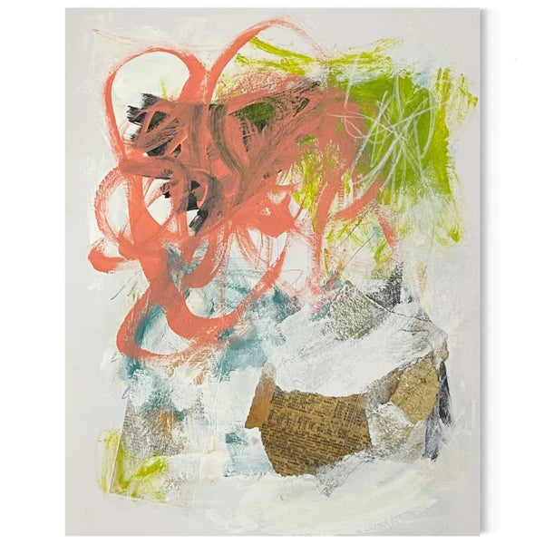 Acrylic 'DISTANT FAVOR' - Mixed Media (Newspaper and Sheet Music) Sam Lewis