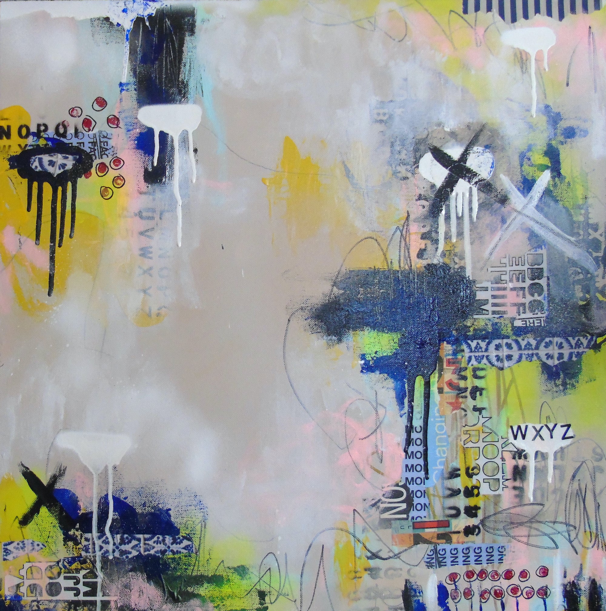 Acrylic Collage Contemporary Expressionist Painting 'DOWN ON THE CORNER' Lorette C. Luzajic