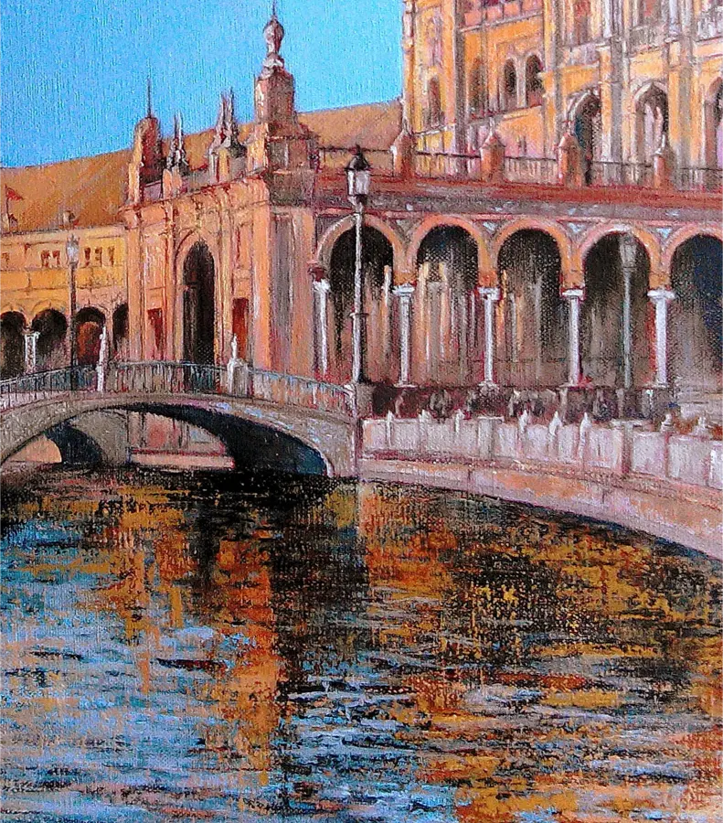 Figurative Oil Painting 'PLAZA DE ESPAÑA- SEVILLA' Tomas Castano