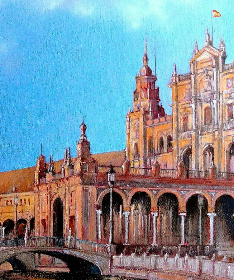 Figurative Oil Painting 'PLAZA DE ESPAÑA- SEVILLA' Tomas Castano