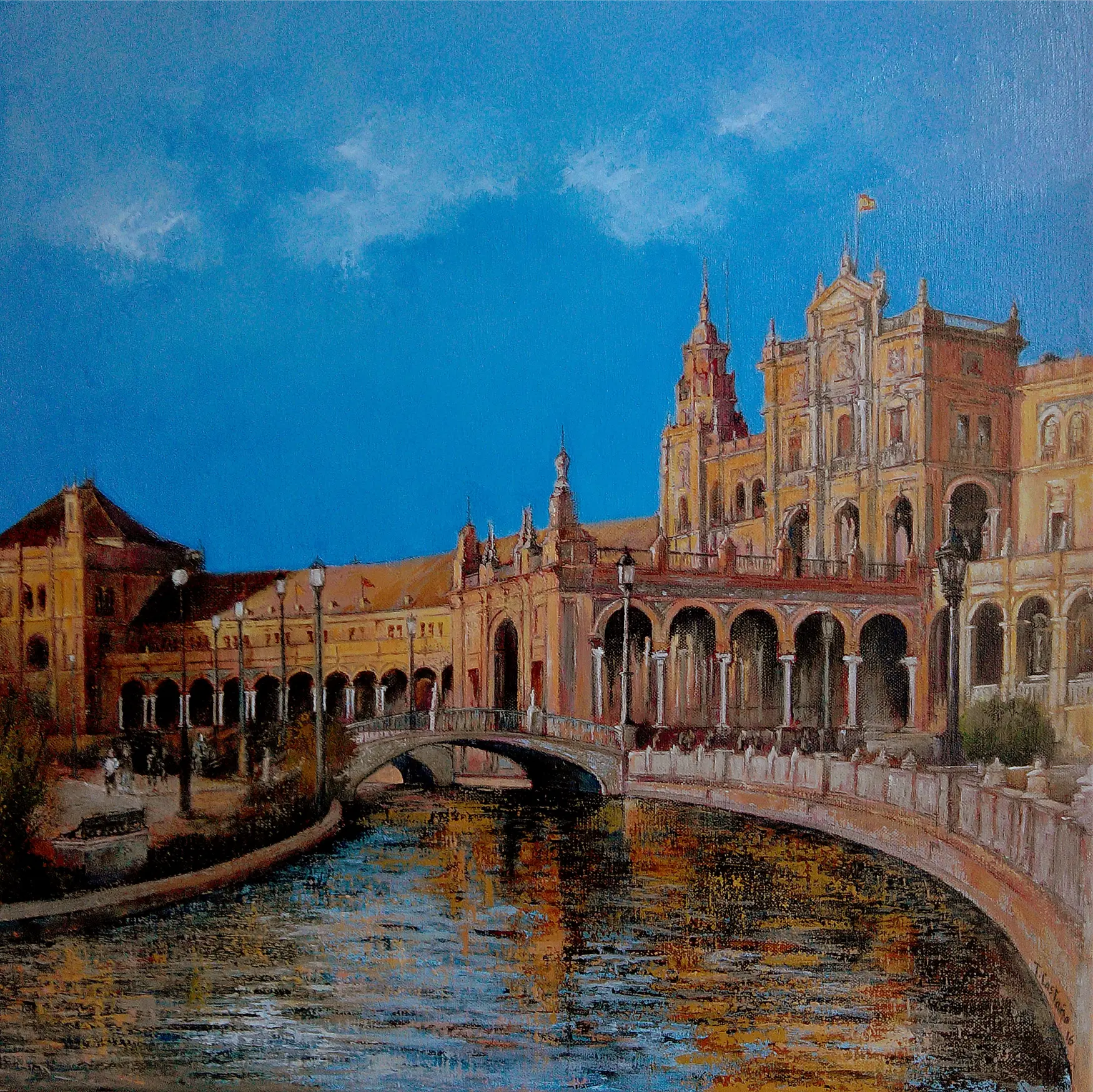 Figurative Oil Painting 'PLAZA DE ESPAÑA- SEVILLA' Tomas Castano