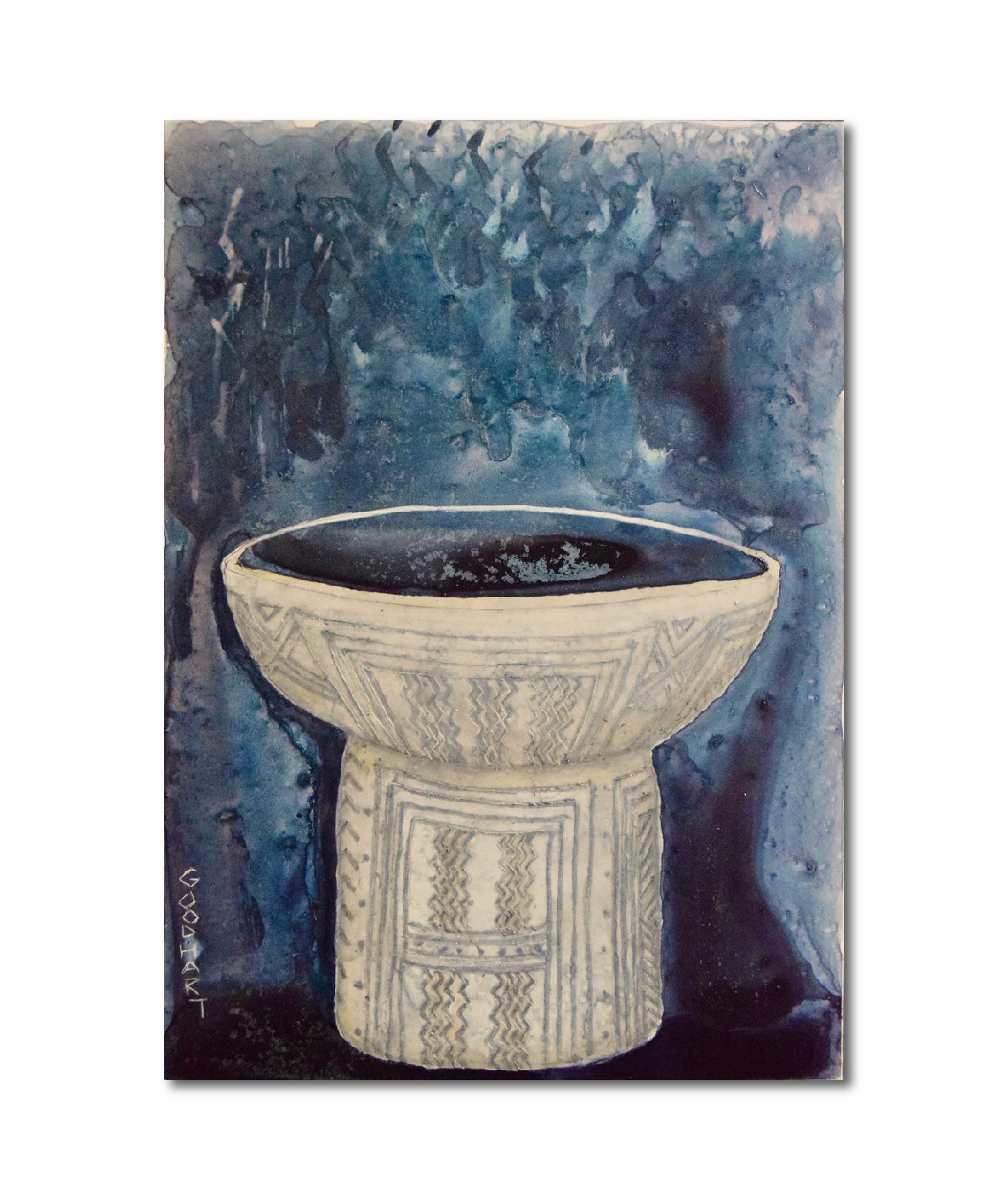 Figurative Ink Oil Watercolor 'ETCHED FOOTED CUP' - Mixed Media on Panel Laurie Goodhart