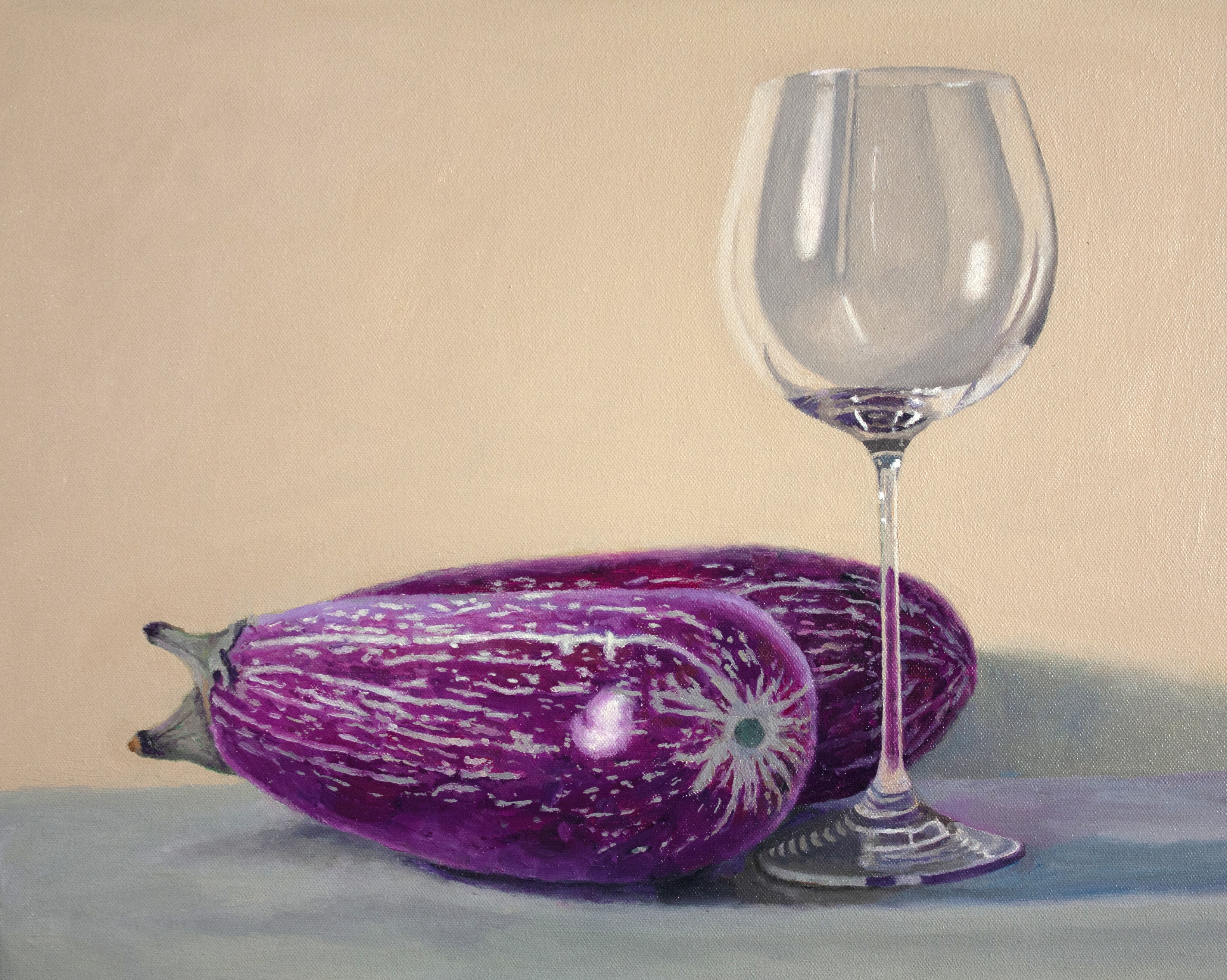 Contemporary Oil 'EGGPLANT AND GLASS' Douglas Newton