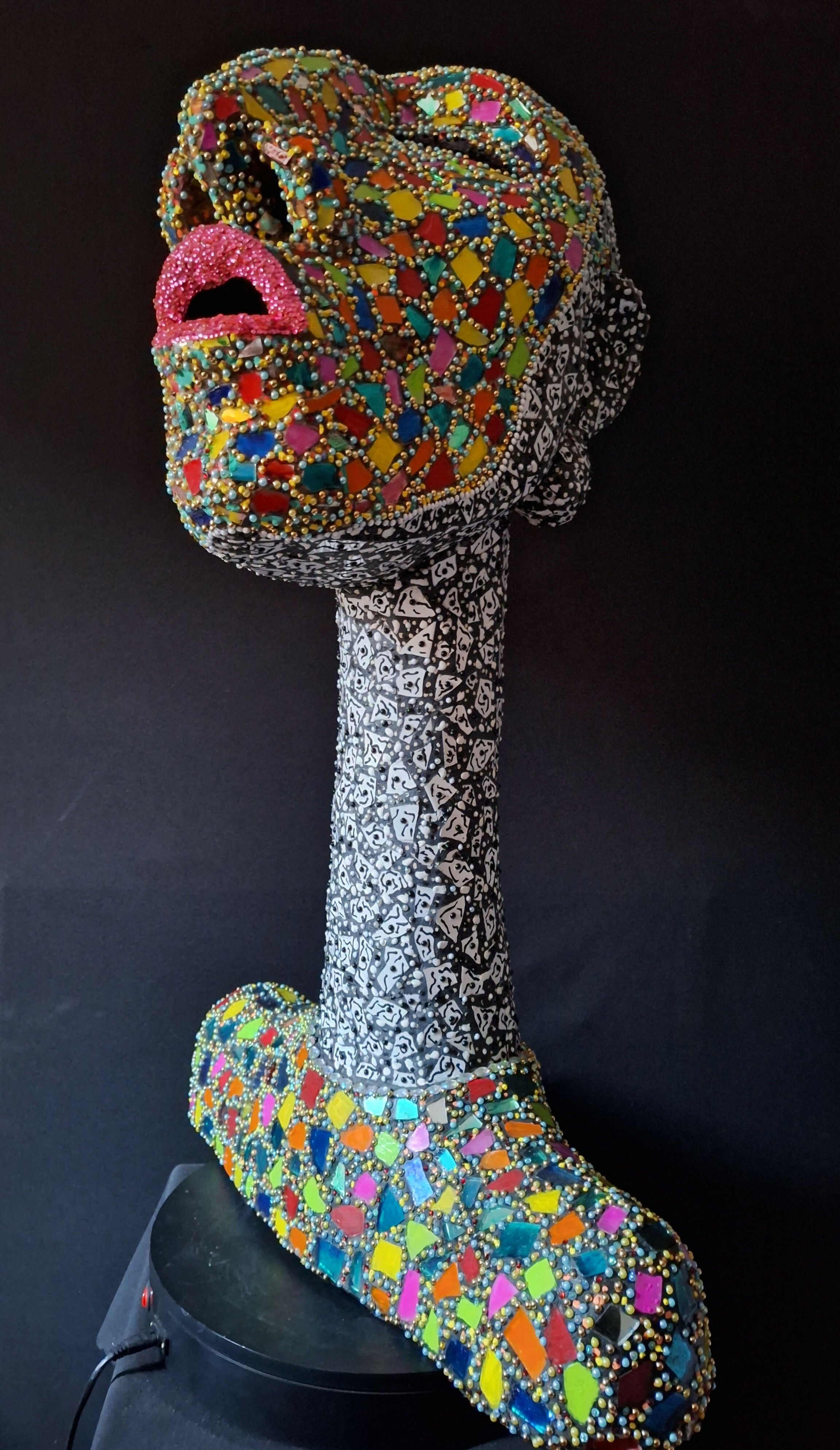 Contemporary Expressionist Figurative Mixed Media Mosaic " SINGING FOR WOLFIE " Andru Fijalkowski