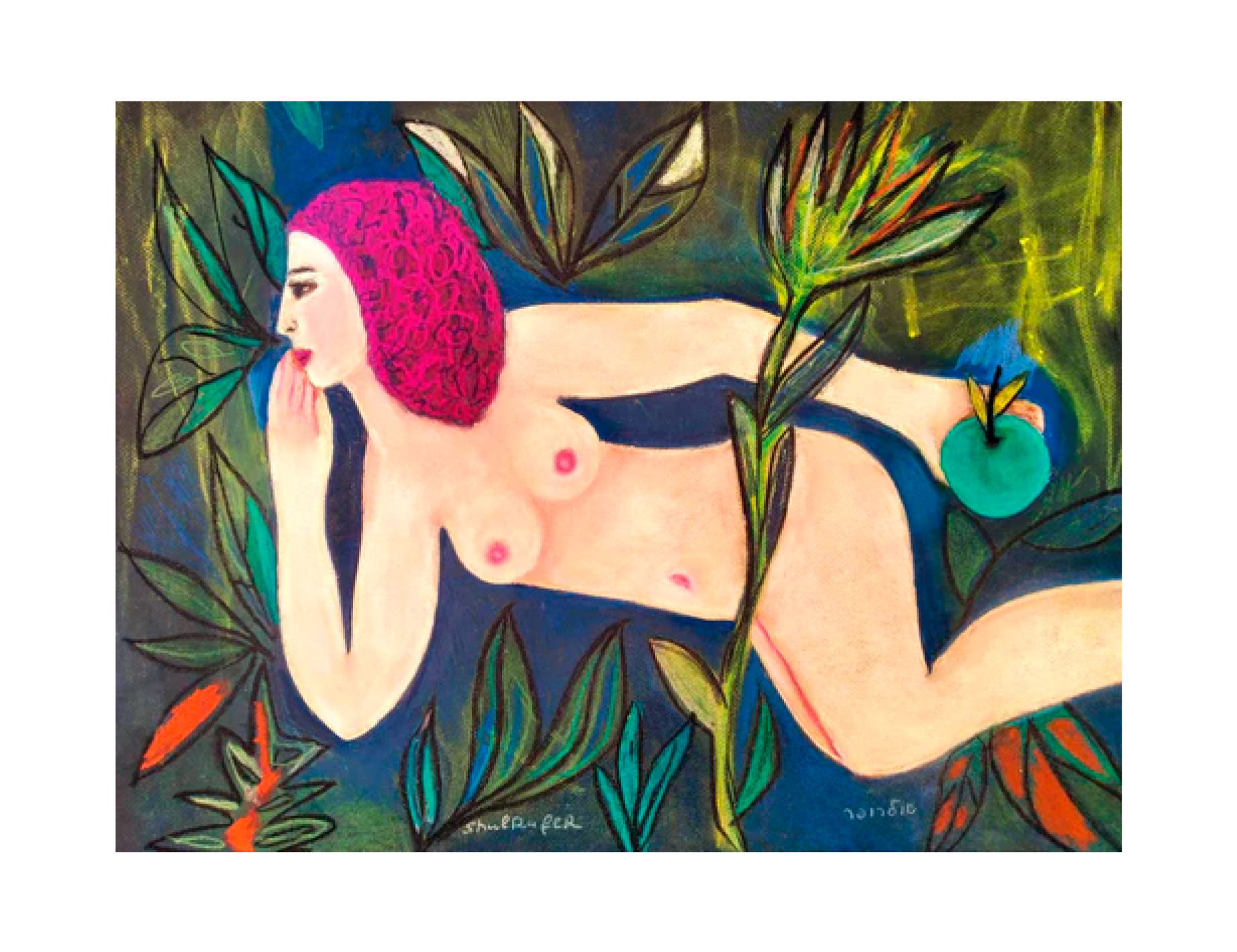 Figurative 'EVE WITH APPLE' - Pastel on Paper Janna Shulrufer