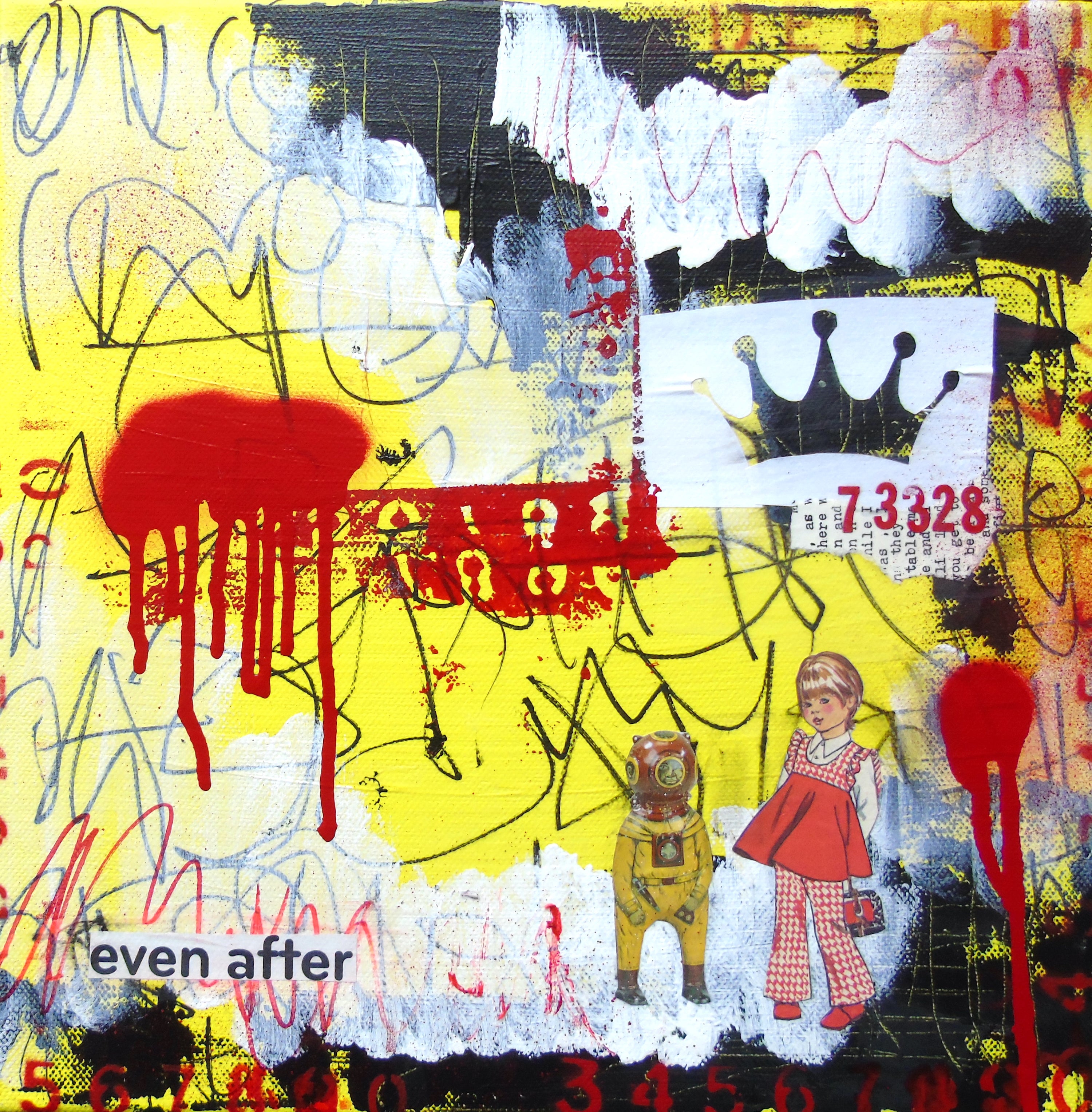 Abstract Acrylic Collage Contemporary Expressionist Figurative Surrealism Visionary 'EVEN AFTER' - Mixed media on canvas Lorette C. Luzajic