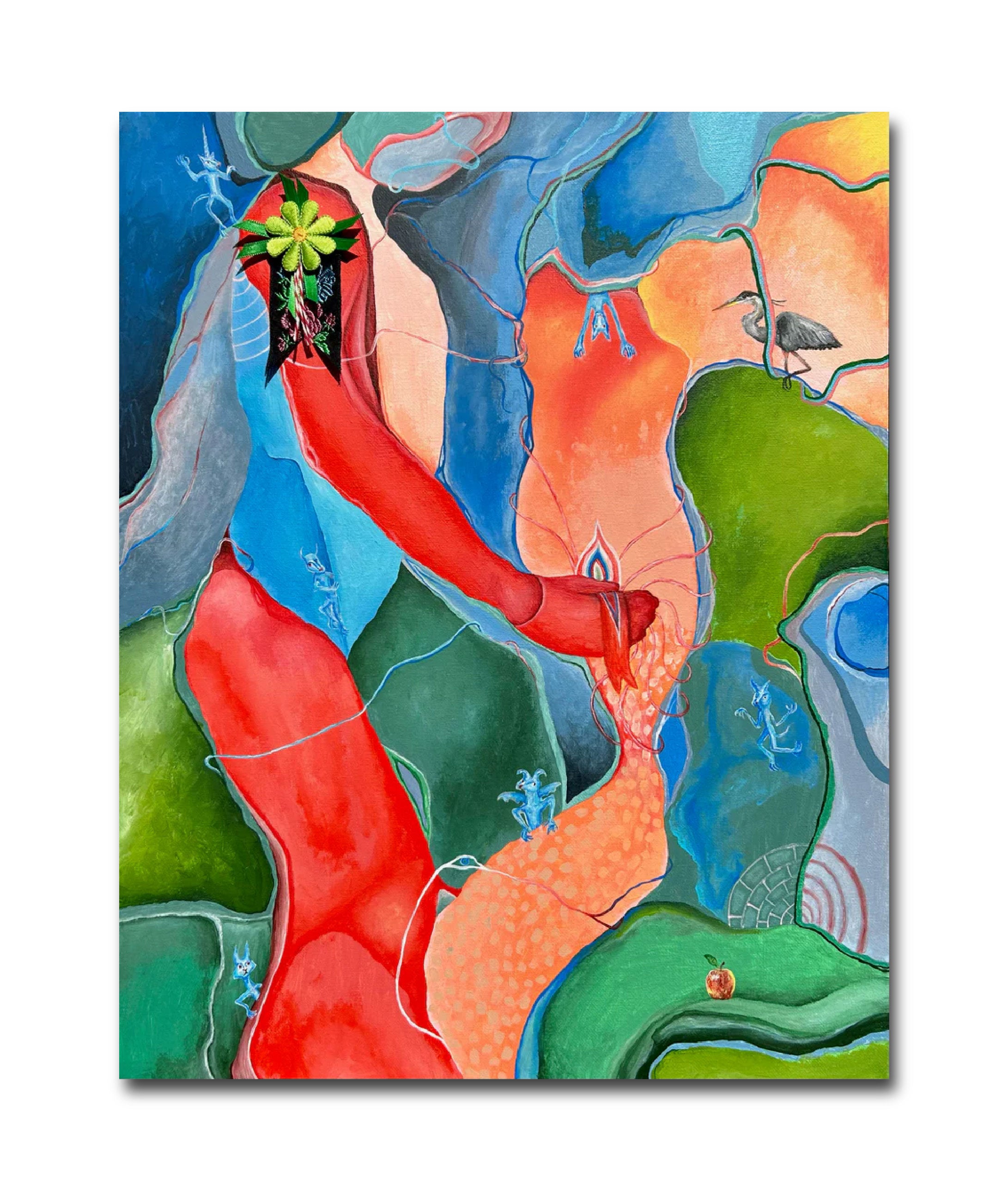 Contemporary Mixed Media 'FIRST PLACE' - Acrylic paint, fabric, and thread on canvas June McCall