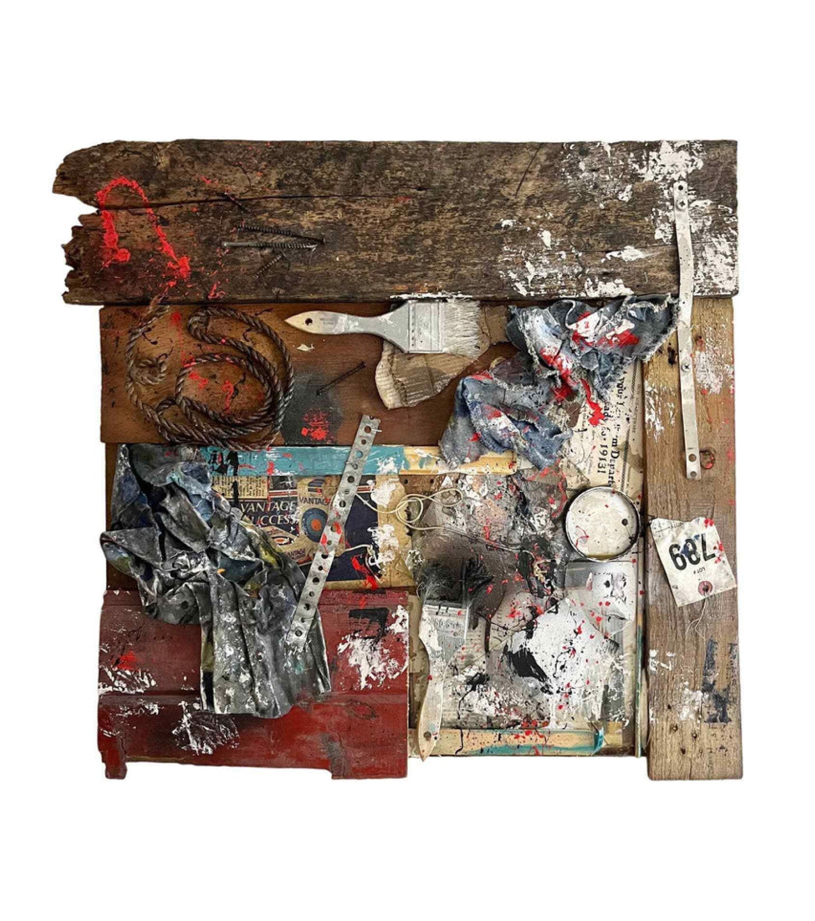 Abstract Acrylic Collage Contemporary Oil Painting 'FOUND OBJECT' - Original Framed Abstract Art Found Object Assemblage Collage. Sam Lewis