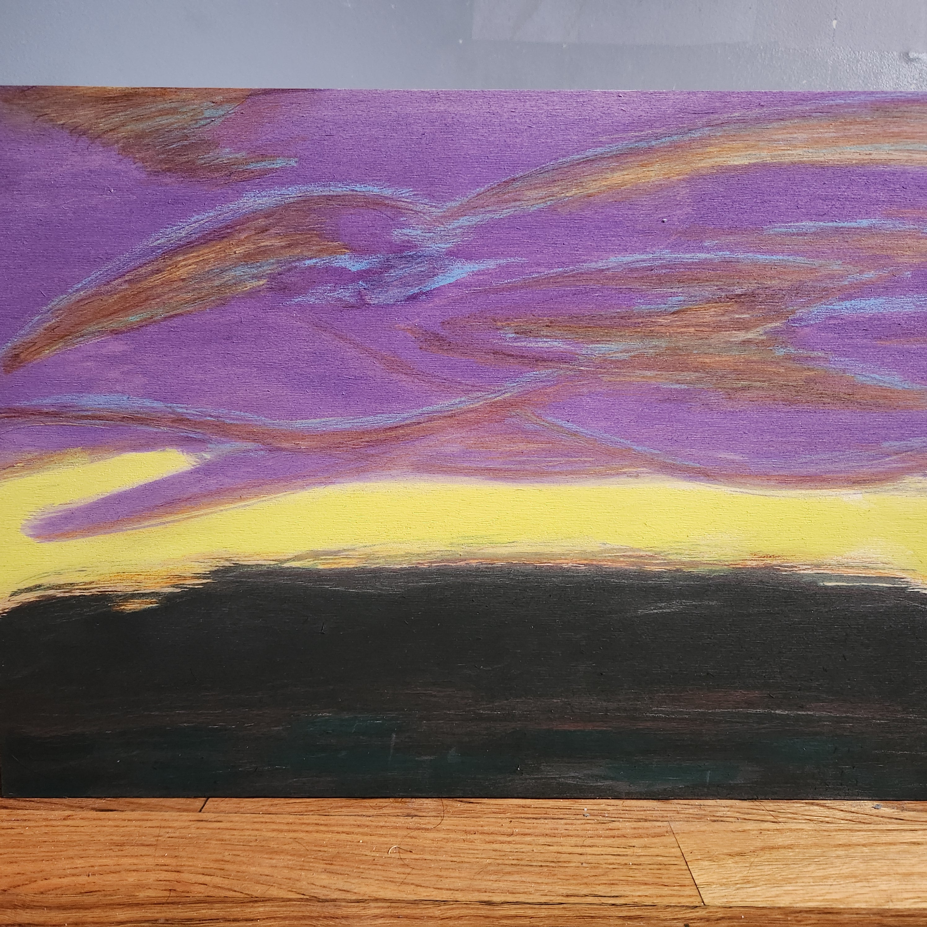 Colorfield Expressionist Landscape Visionary 'FIRST LIGHT' - Gouache and Color Pencil on Wood Ian Carpenter