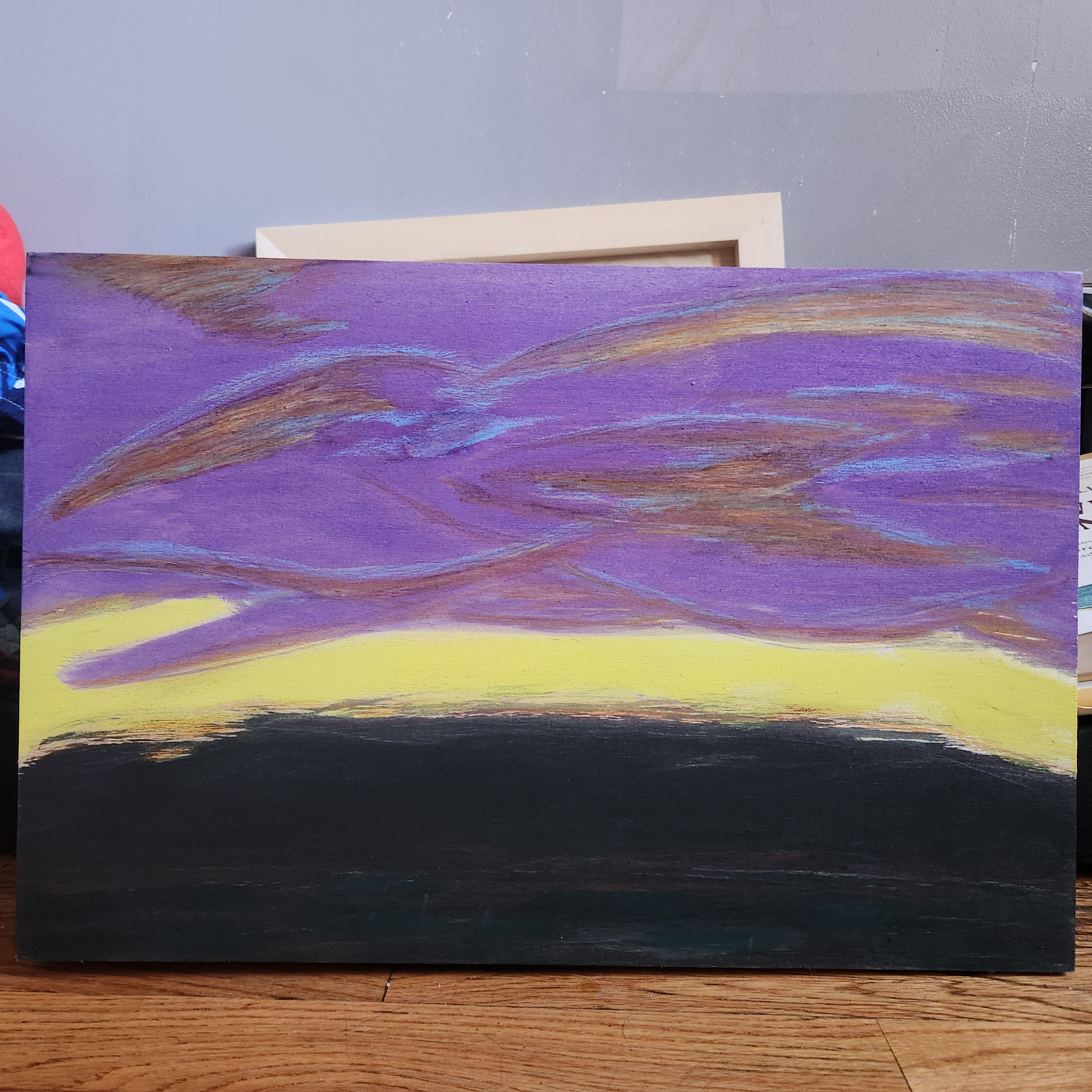 Colorfield Expressionist Landscape Visionary 'FIRST LIGHT' - Gouache and Color Pencil on Wood Ian Carpenter
