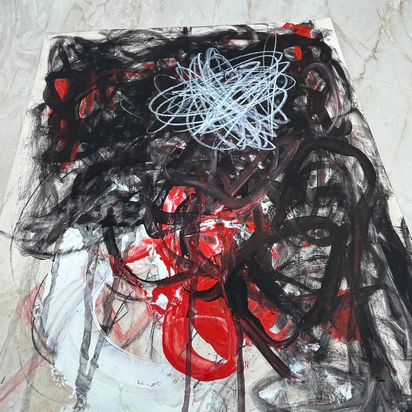 Abstract Mixed Media Painting 'FLOWER PUDDING' - Mixed Media Abstract Art Painting Sam Lewis