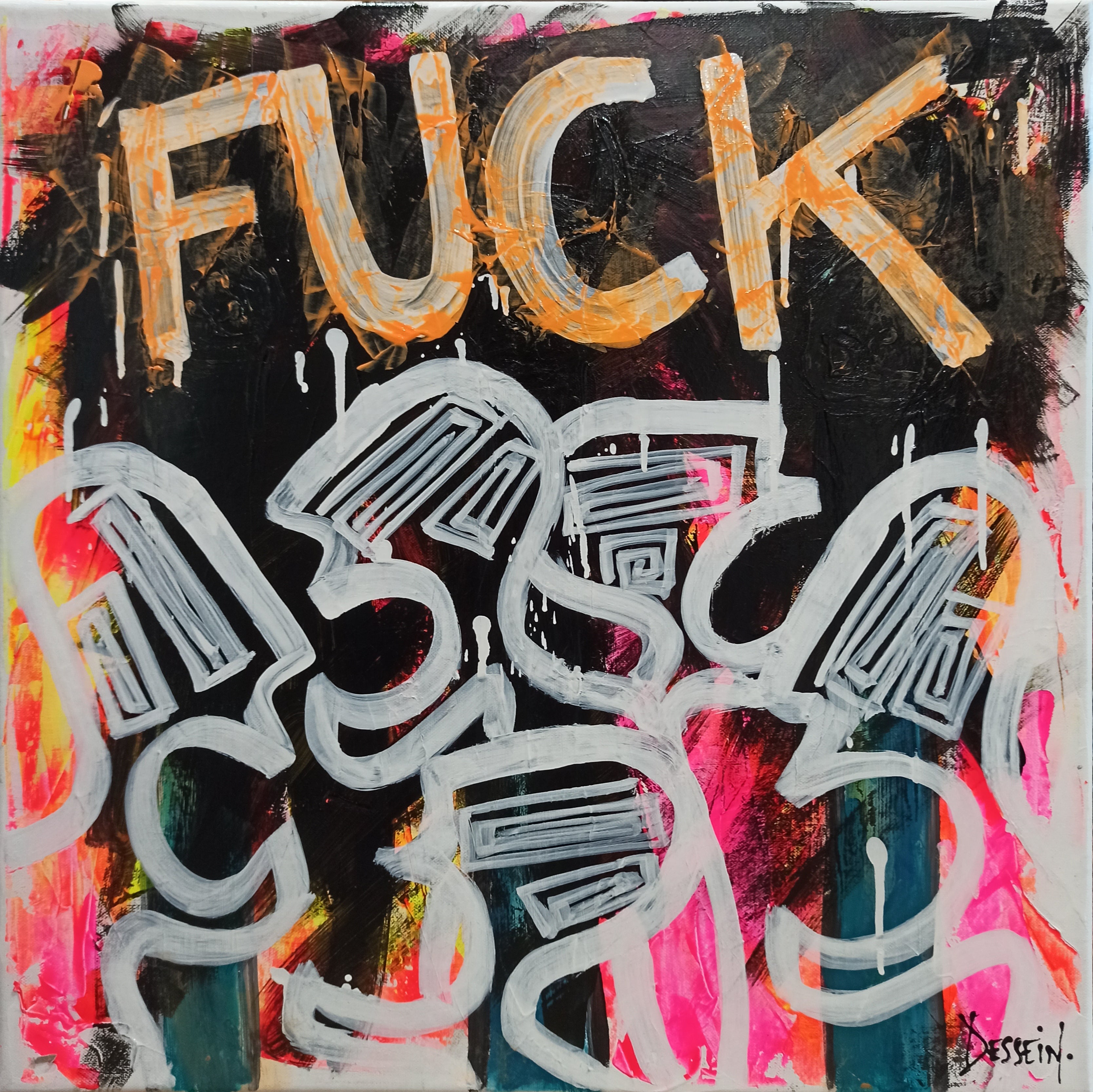 Painting 'FUCK NÉMATOÏDES' - Acrylic and Oil on Canvas Delphine DESSEIN