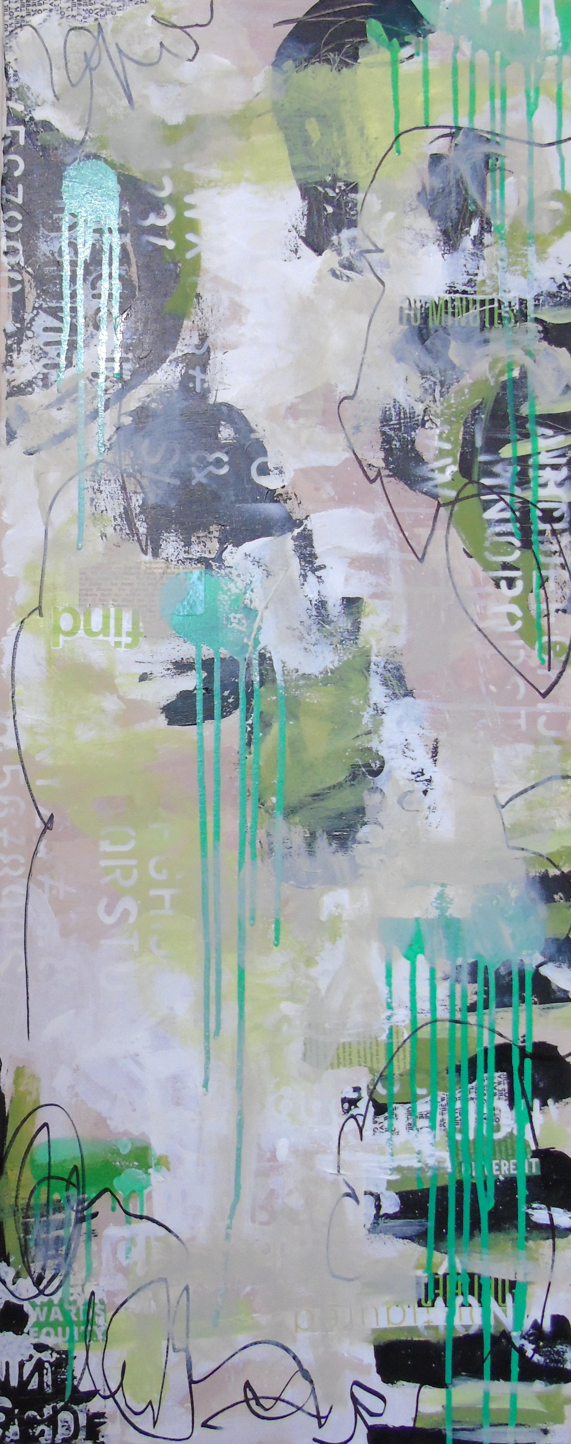 Acrylic Collage Contemporary Expressionist Painting 'GREEN MACHINE' Lorette C. Luzajic