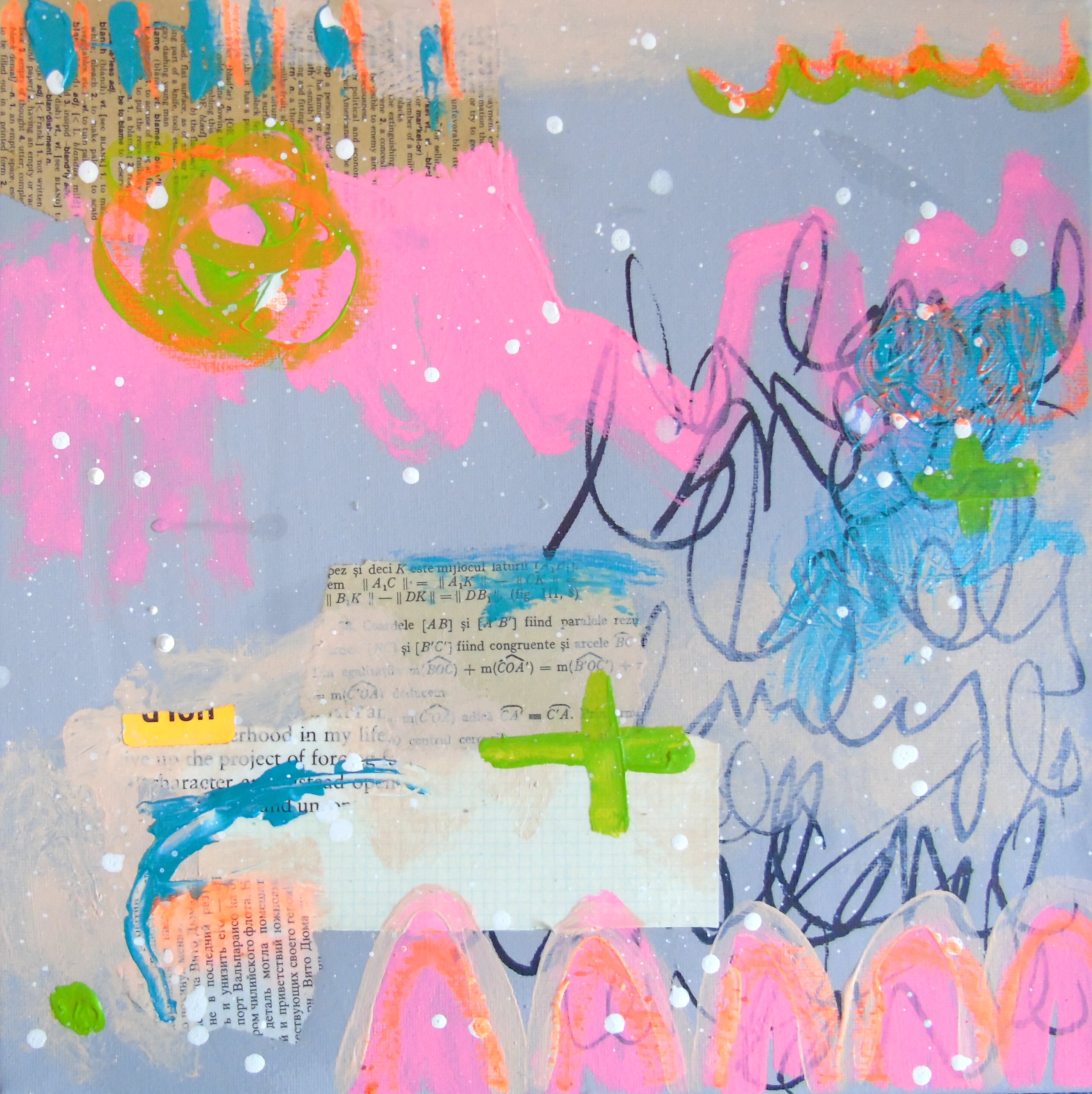 Abstract Acrylic Collage Contemporary Expressionist Visionary 'HOLD ON' - Mixed media on canvas Lorette C. Luzajic