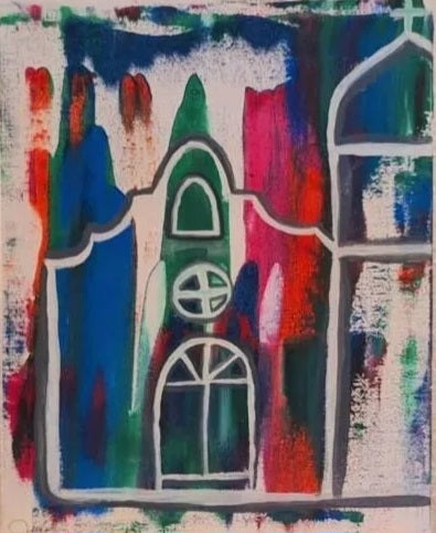 Abstract Contemporary Watercolor 'YSLETA MISSION' Lulu Trevizo