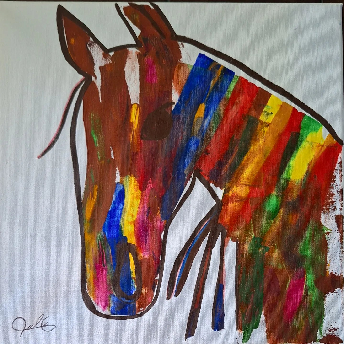 Abstract Contemporary Watercolor 'THE HORSE' - Watercolor on Canvas Lulu Trevizo