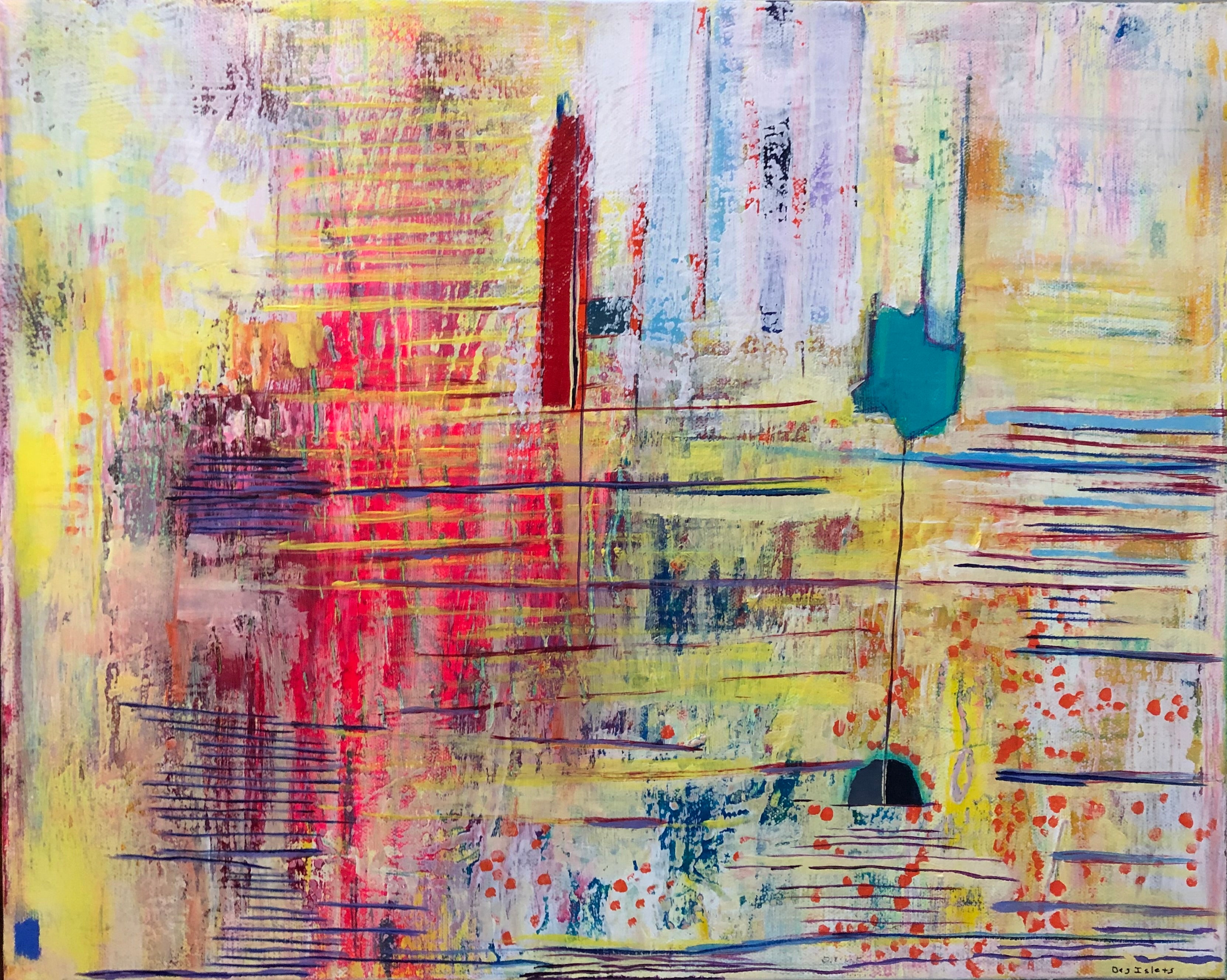 Acrylic Painting 'MULTIPLE PAST INSTANTS' - Acrylic, Pastel, and Colored Pencil on Canvas Derek Des Islets