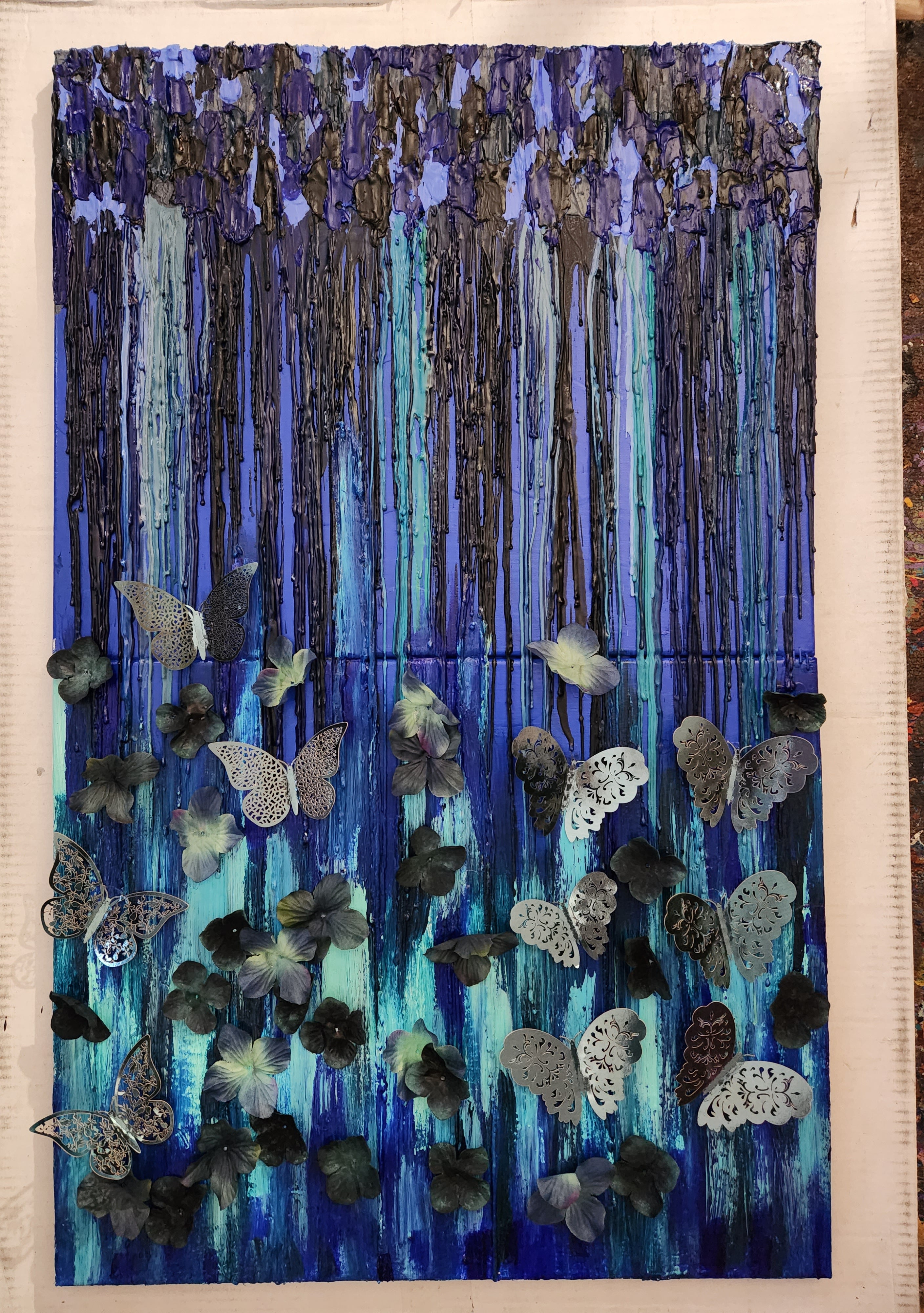 Abstract Acrylic Contemporary Painting 'INSIDE BLUE' Acrylic, Crayon, and Mixed Media on Canvas Ulani Curry