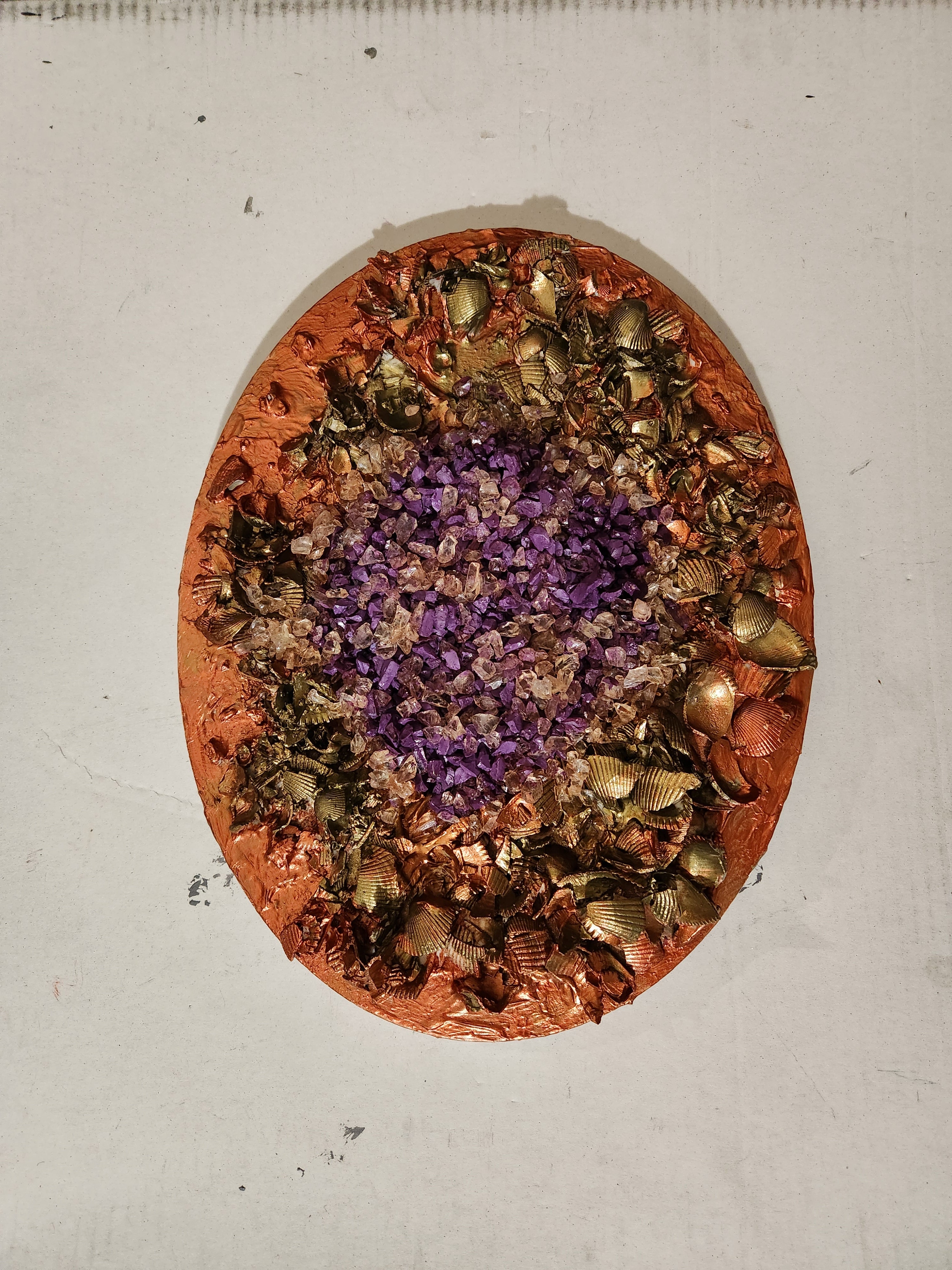 Abstract Acrylic Contemporary Painting 'INSIDE STONE OF LAVENDER' Acrylic, Object and Mixed Media on Oval Canvas Ulani Curry