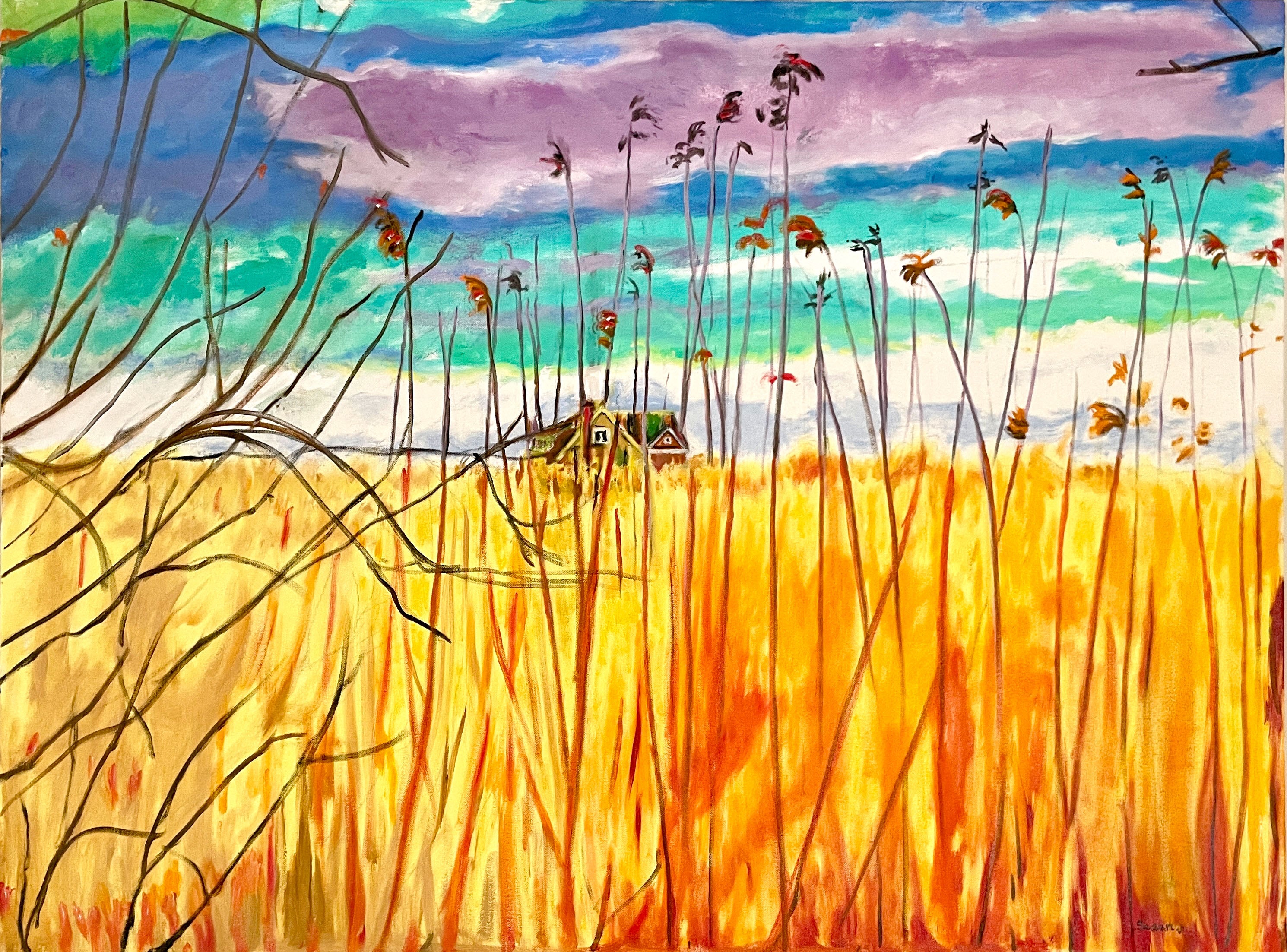 Acrylic Ink Oil 'THROUGH THE MARSH' - Acrylic, Oil & Ink on canvas Susan Stewart