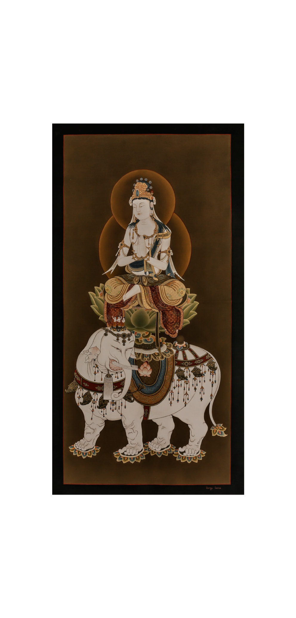 Design Figurative Painting Psychedelic Thanka Visionary 'JAPANESE BODHISATTVA FUGEN' Boudha Stupa Thanka Center
