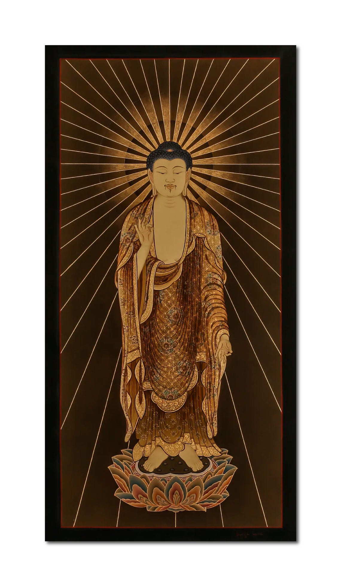Design Figurative Painting Psychedelic Thanka Visionary 'JAPANESE STANDING BUDDHA' Boudha Stupa Thanka Center