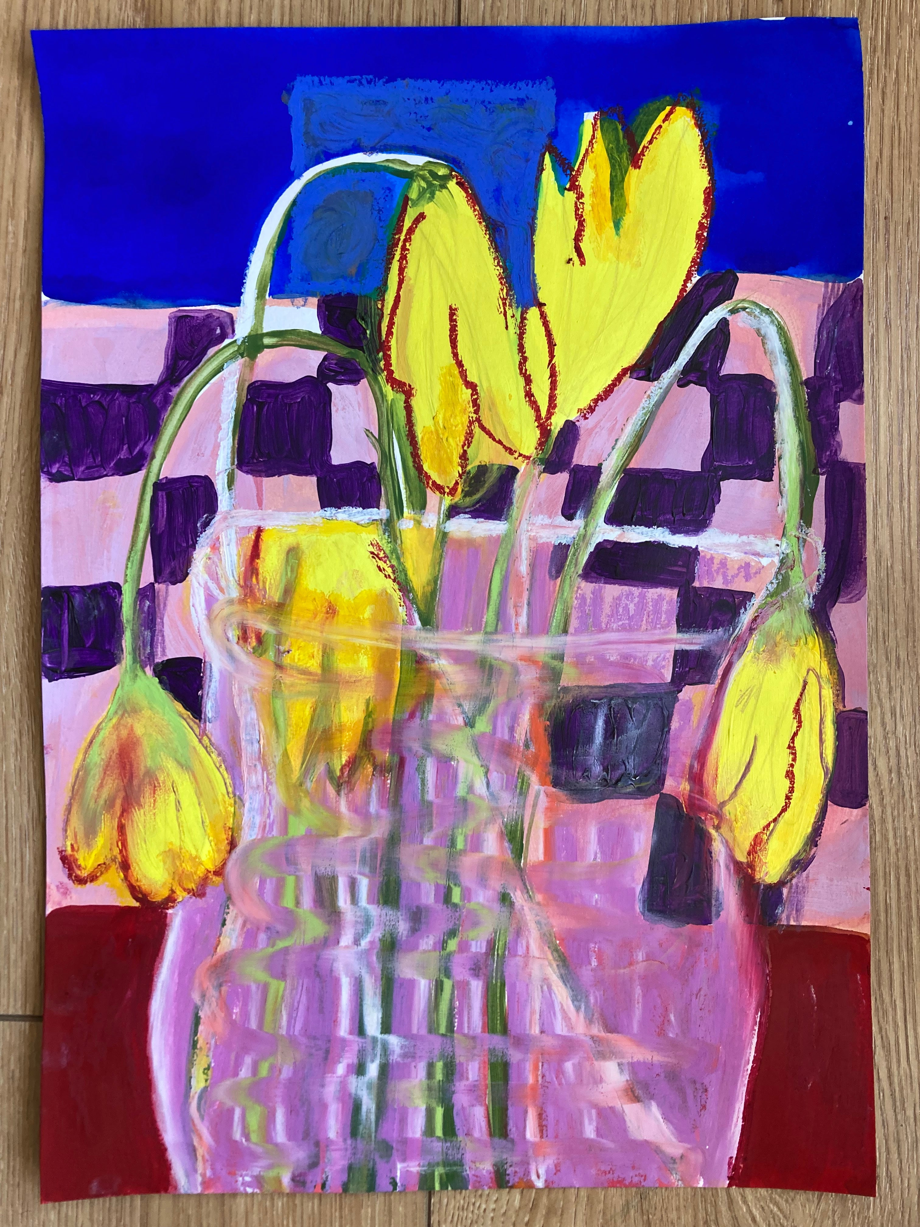 Acrylic Ink 'JONQUILLES' - Ink, acrylic, and pastel on Canson paper Nina Fourton