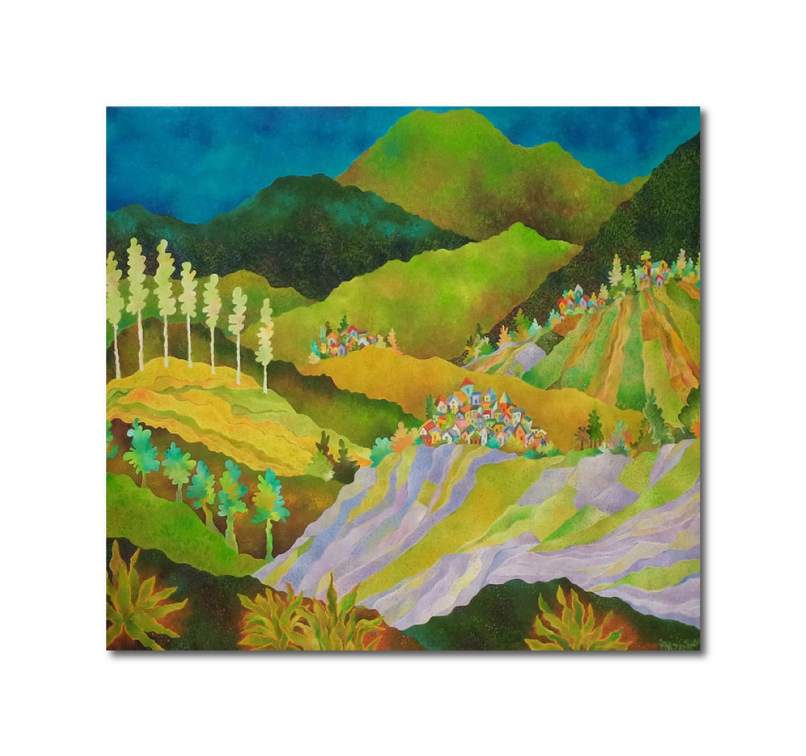 Oil 'LAVENDER AND LEMON GRASS FIELDS' - Oil on canvas Chaitali Chatterjee