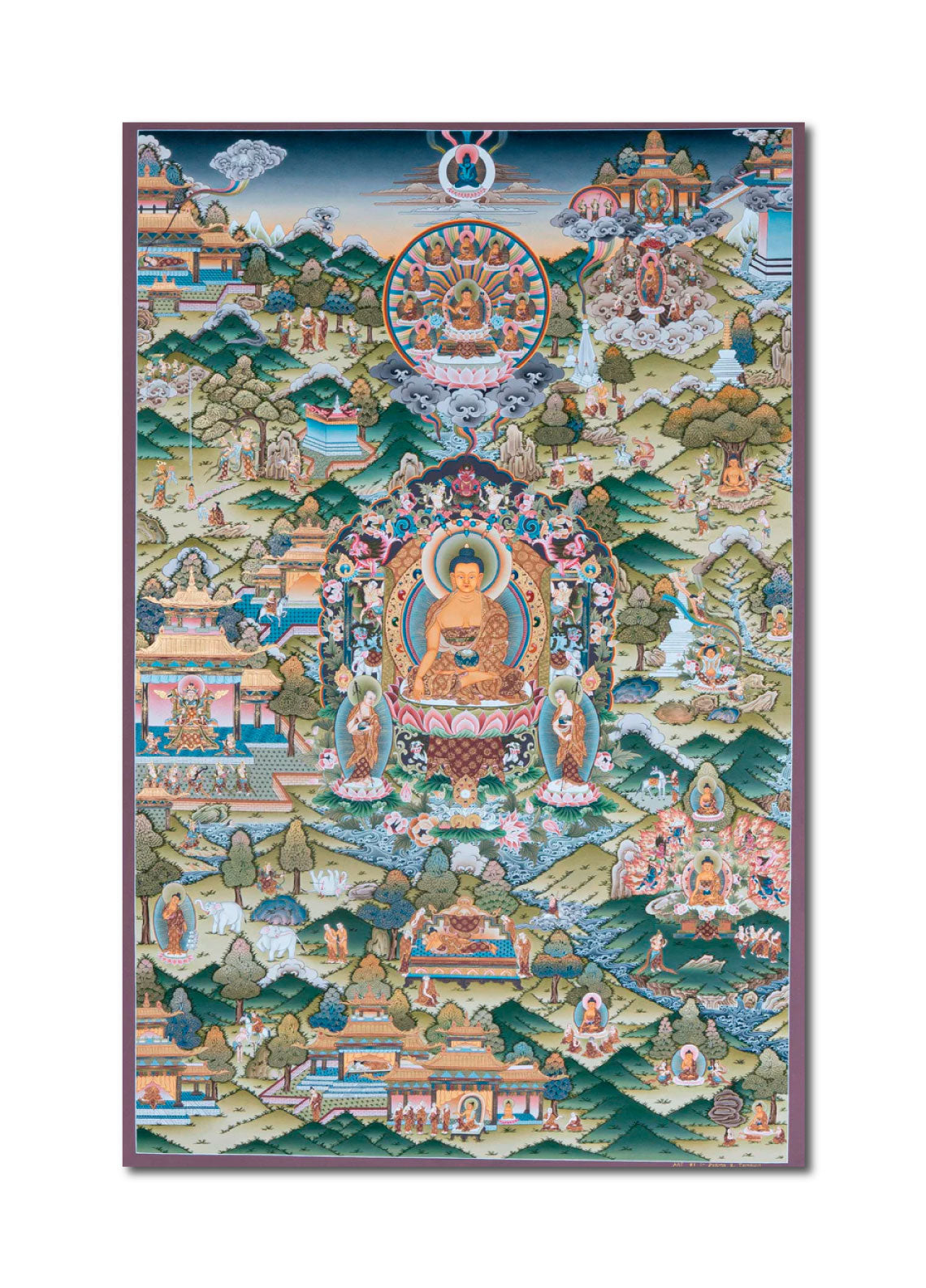Design Figurative Painting Psychedelic Thanka Visionary 'LIFE OF BUDDHA' Boudha Stupa Thanka Center
