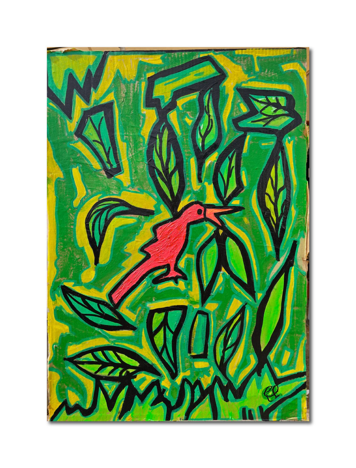 Abstract 'LOST BIRD' - Heavy Acrylic on cardboard on canvas Christopher Stone