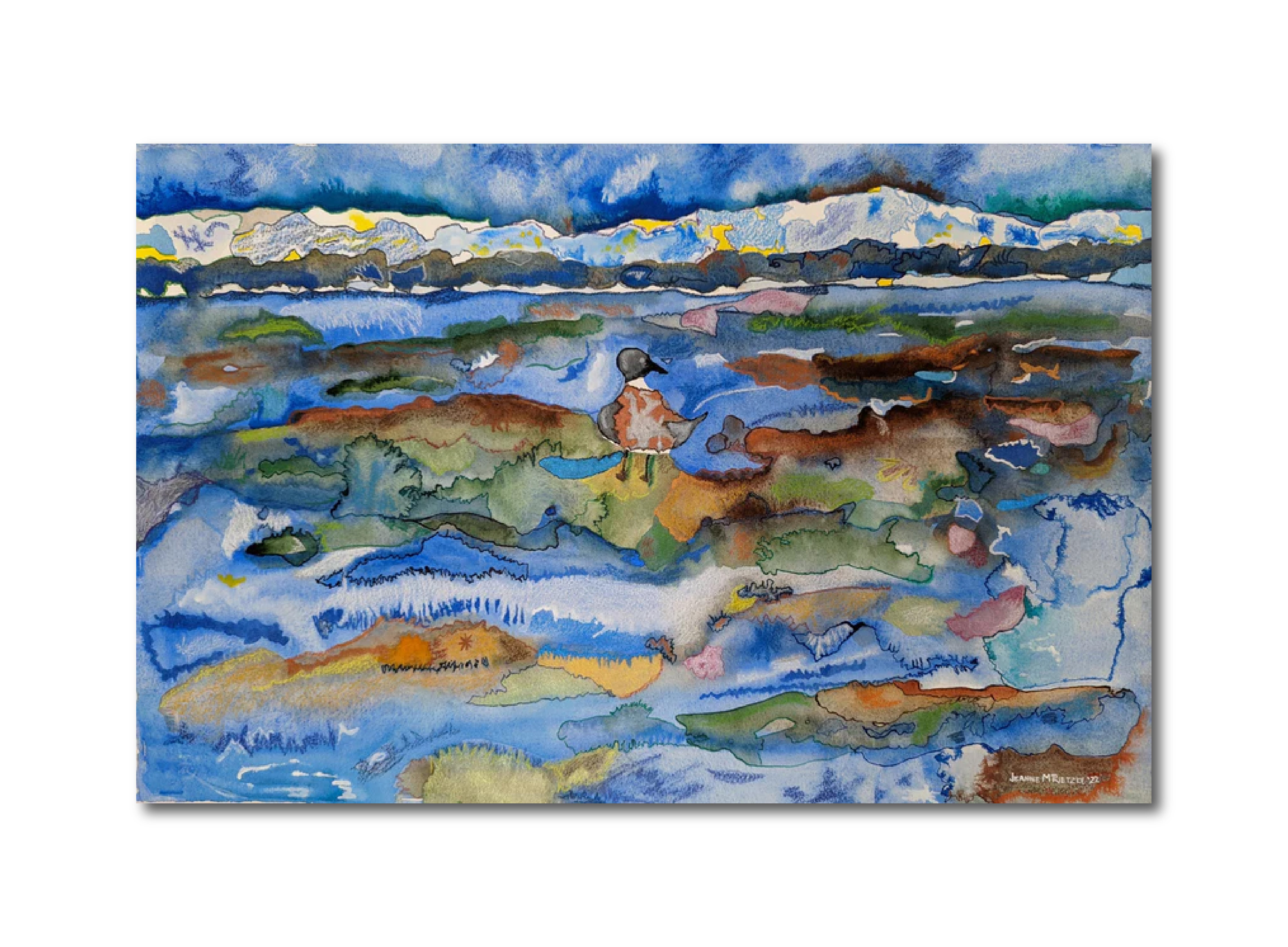 Abstract Contemporary Landscape Pencil Watercolor Low Tide Jeanne McIntosh Rietzke