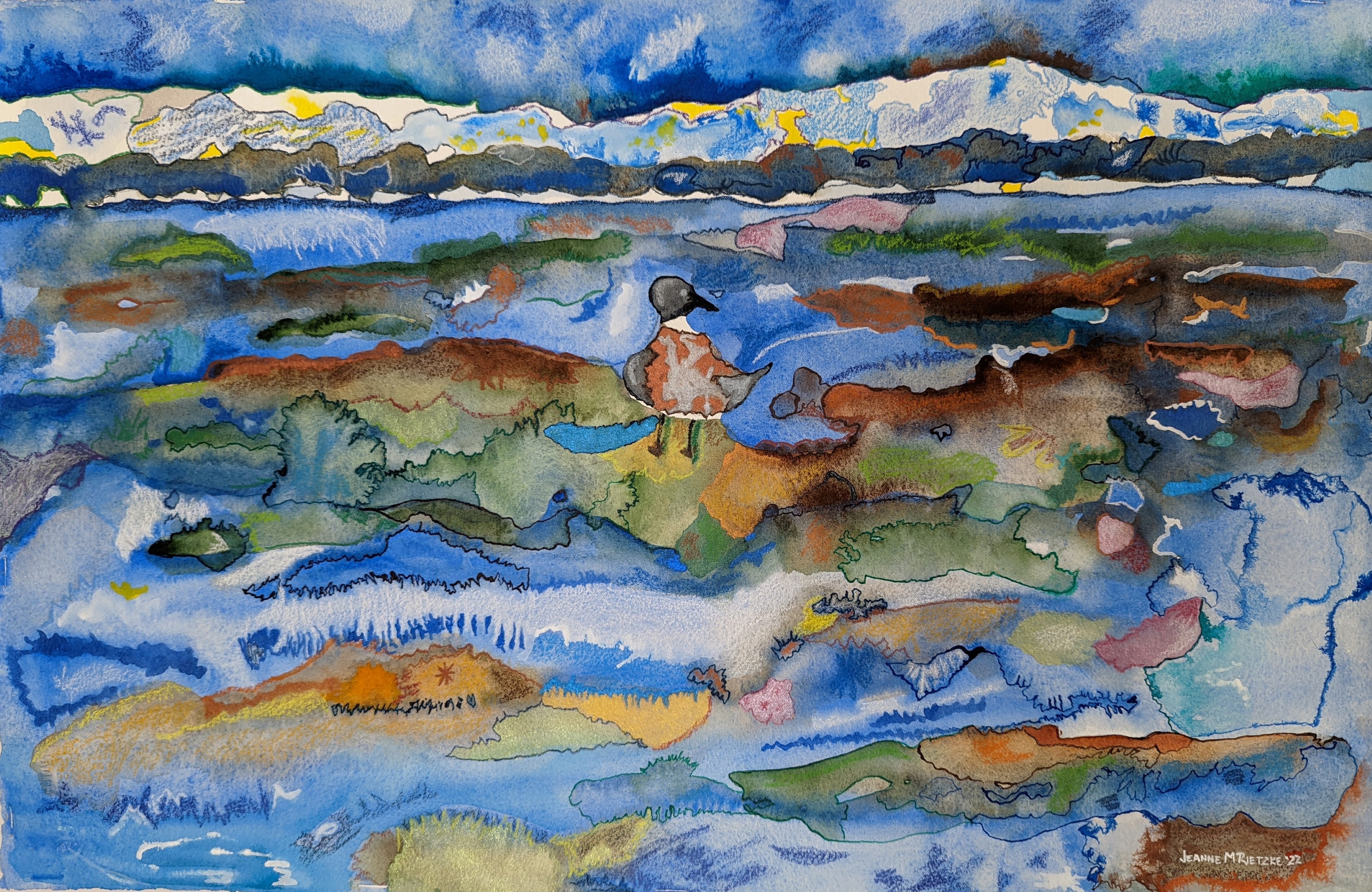 Abstract Contemporary Landscape Pencil Watercolor Low Tide Jeanne McIntosh Rietzke