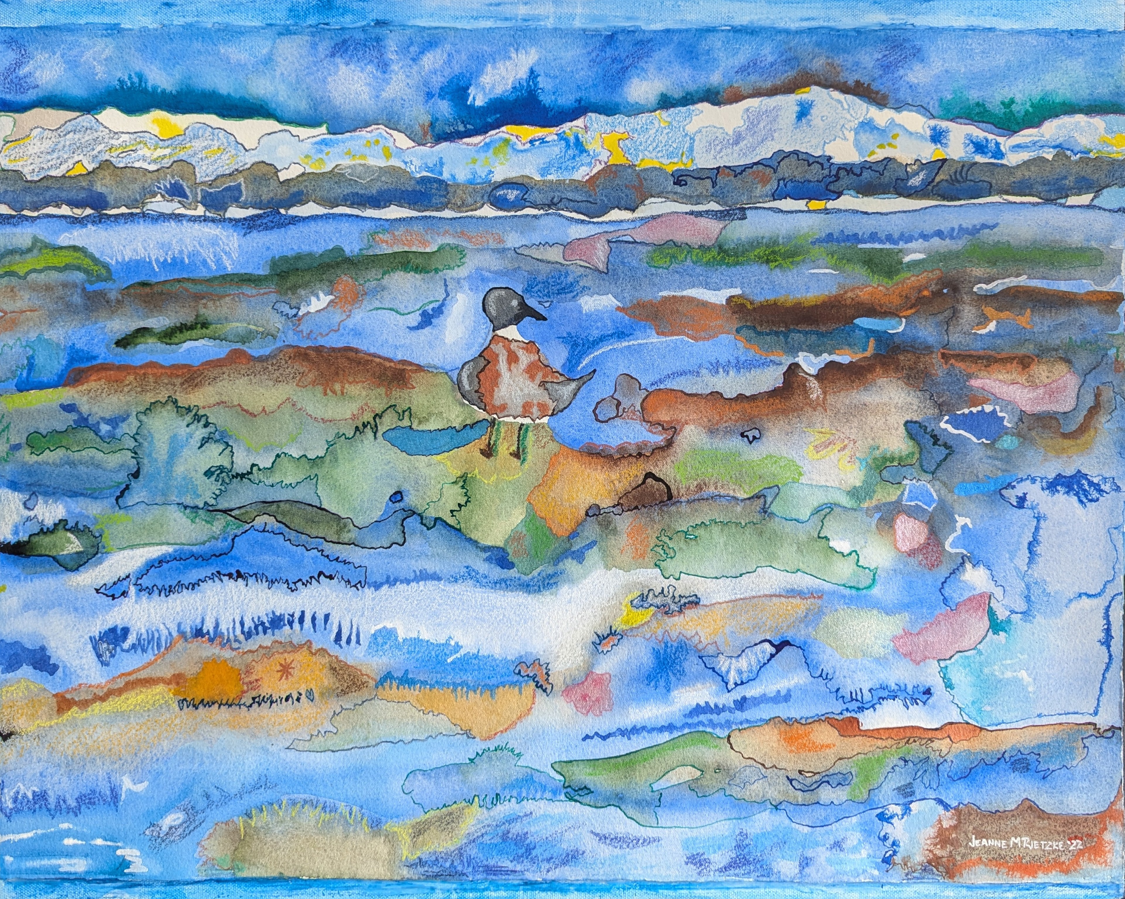 Abstract Contemporary Landscape Pencil Watercolor Low Tide Jeanne McIntosh Rietzke