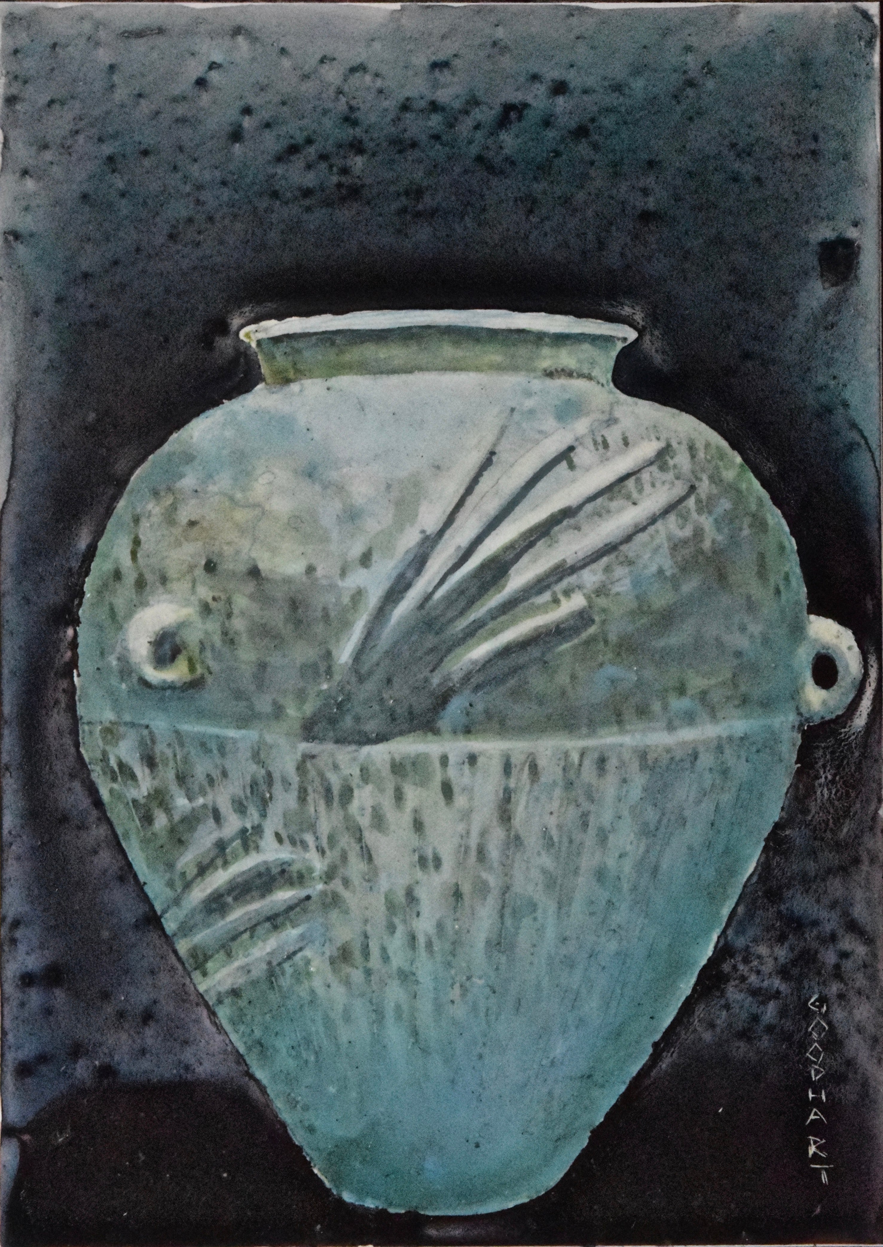 Figurative Ink Oil Watercolor 'LUNAR VESSEL' - Mixed Media on Panel Laurie Goodhart