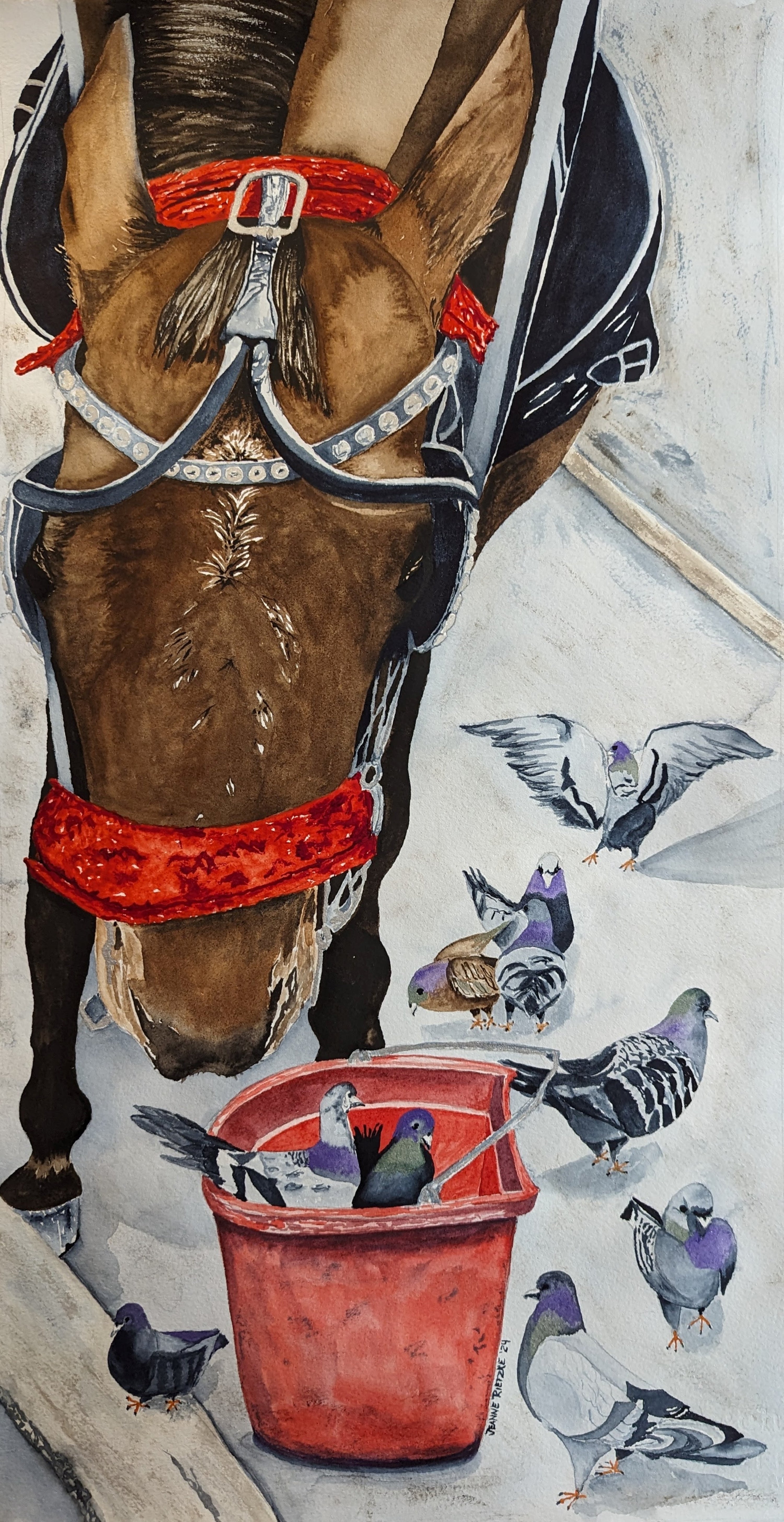 Contemporary Watercolor Lunch In Central Park Jeanne McIntosh Rietzke