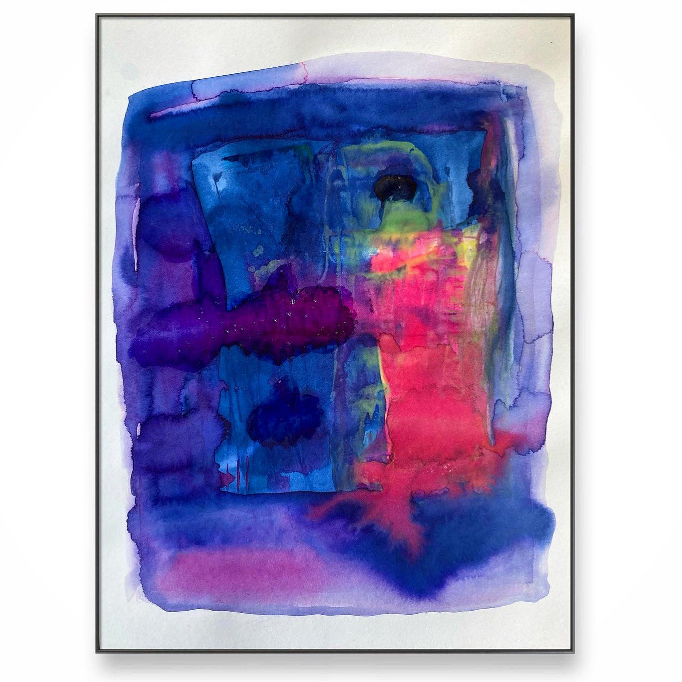 Abstract Contemporary Ink 'MÉMOIRE' Ink Rose Tyrien and Blue Cosmo on Canson Paper Nina Fourton