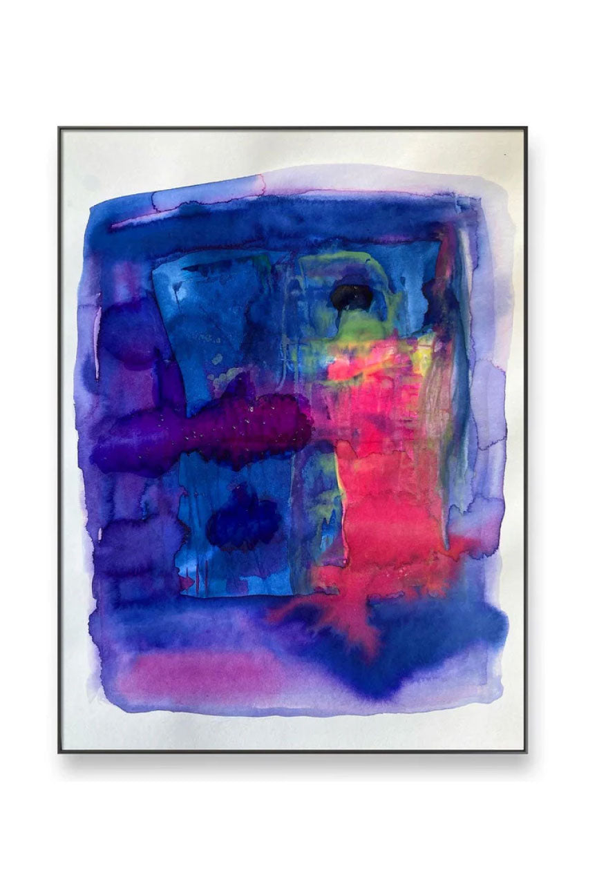 Abstract Contemporary Ink 'MÉMOIRE' Ink Rose Tyrien and Blue Cosmo on Canson Paper Nina Fourton