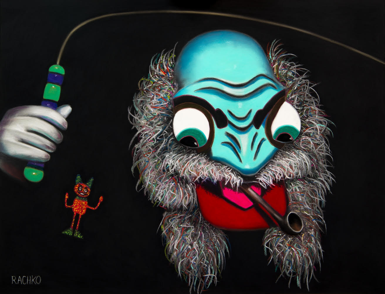 Acrylic Expressionist Figurative Painting Surrealism "MAJORDOMO - BOLIVIANOS" Soft Pastel on Sandpaper Barbara Rachko