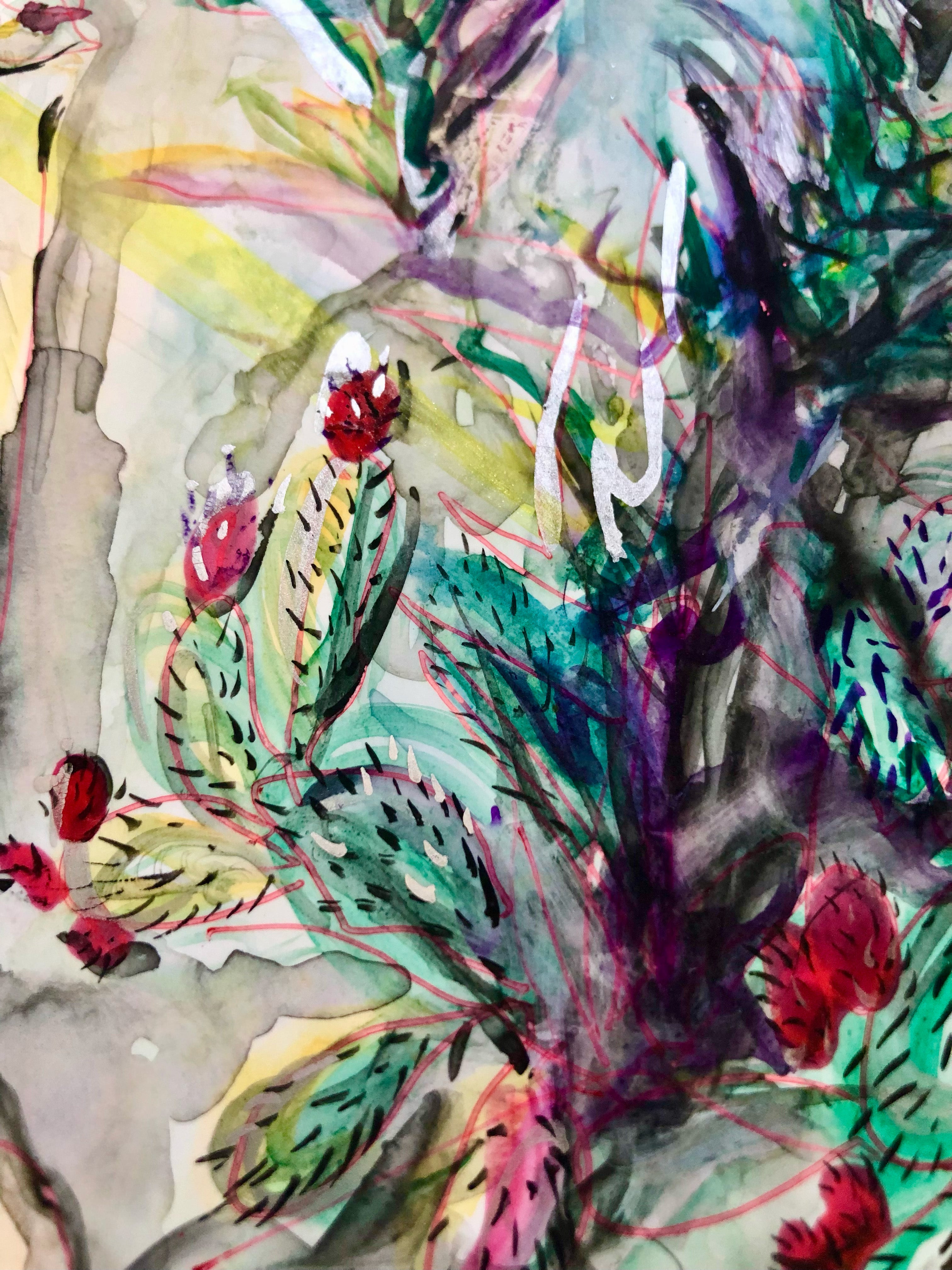 Ink Painting Watercolor 'ME IN THE WORLD OUTSIDE MY WINDOW' - Watercolor Painting Lala Abaddon