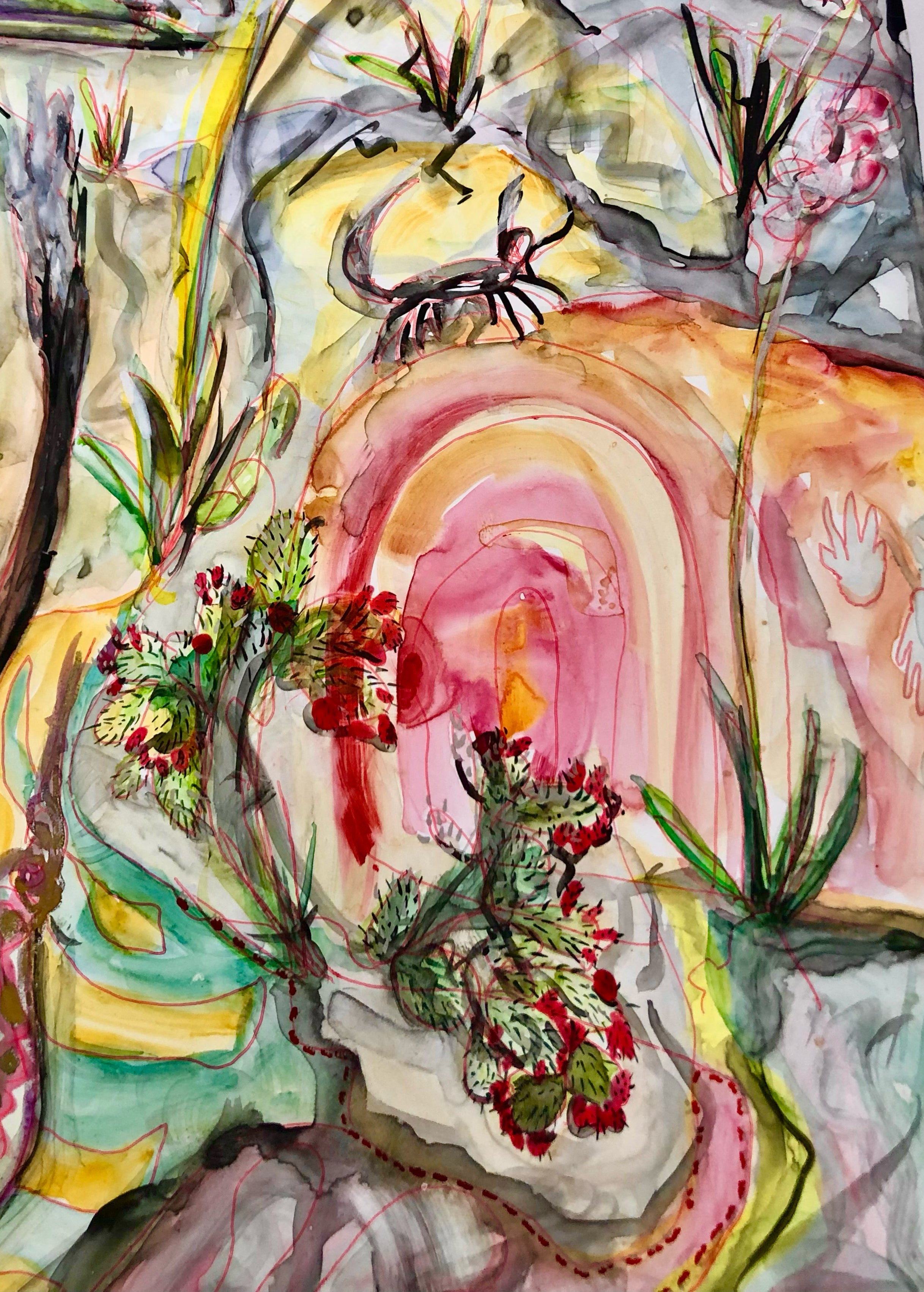 Ink Painting Watercolor 'ME IN THE WORLD OUTSIDE MY WINDOW' - Watercolor Painting Lala Abaddon