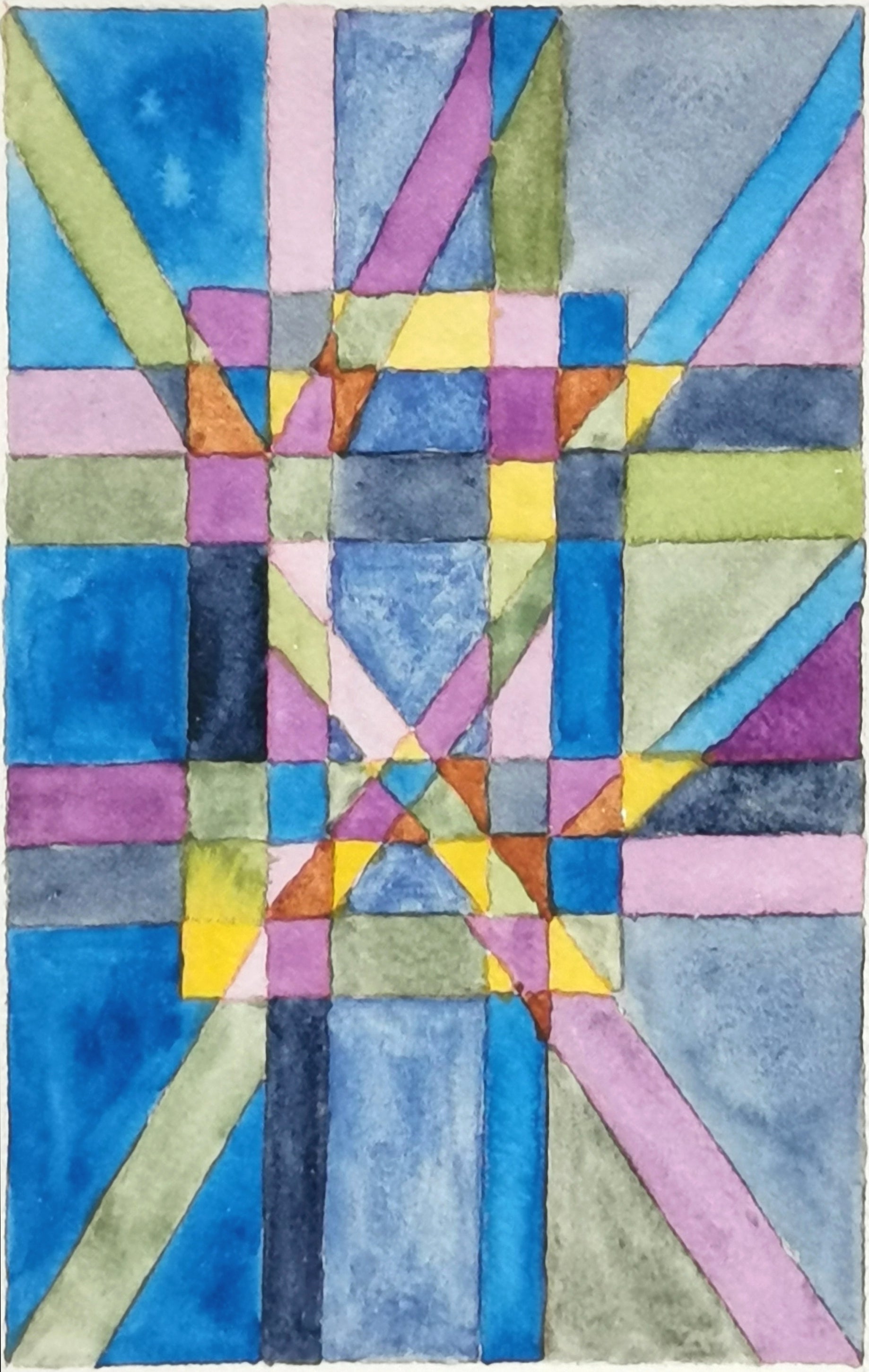 Abstract Contemporary Expressionist Geometric Watercolor 'WEIGHTINGS IN THE SYSTEM 14' - Watercolor on paper Miika Nyyssonen
