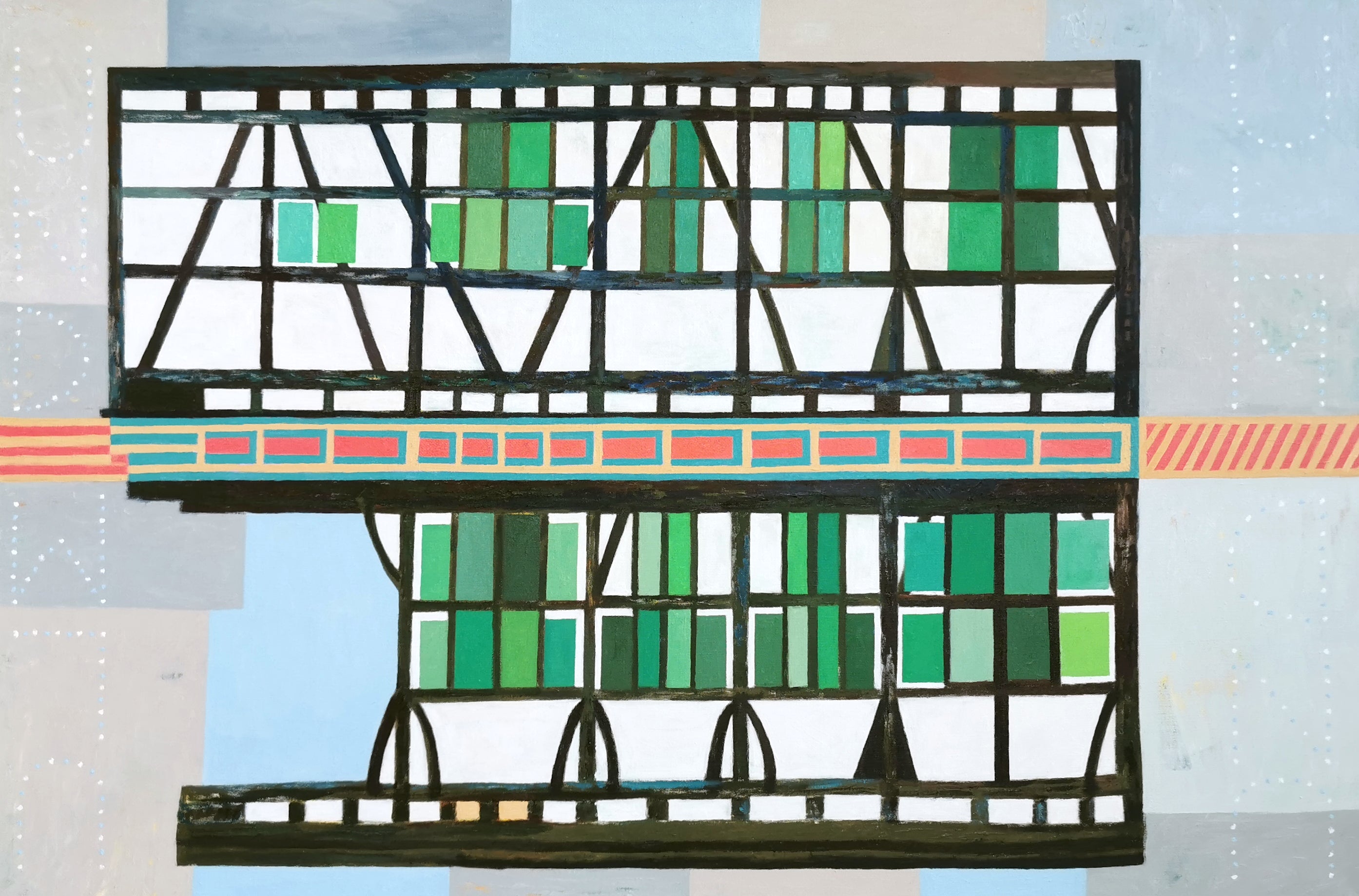 Abstract Contemporary Expressionist Geometric 'FACHWERK UND 30' - Oil on canvas Miika Nyyssonen