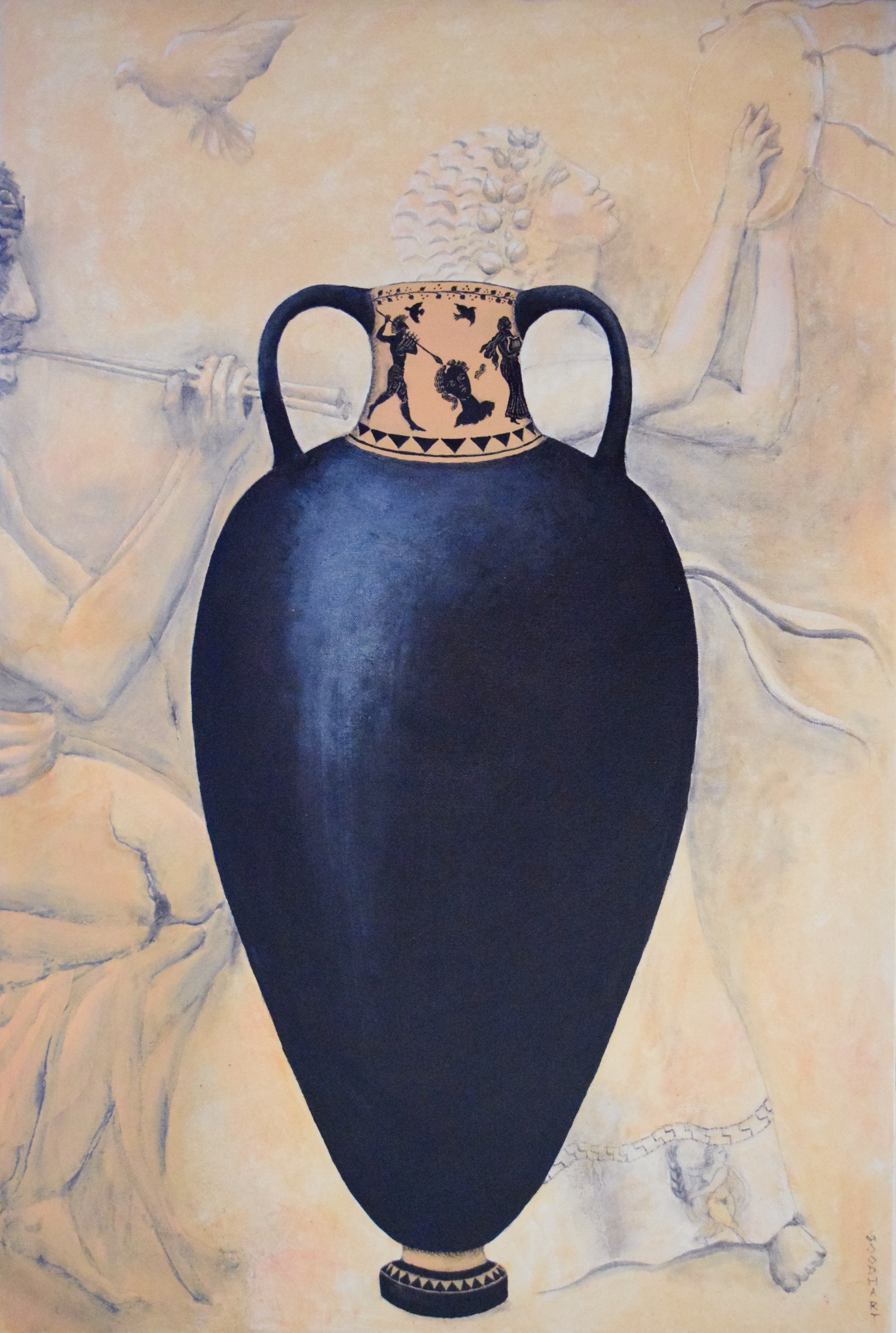 Figurative Oil 'MUSICIANS AND BIRDS' - Oil on Canvas Laurie Goodhart