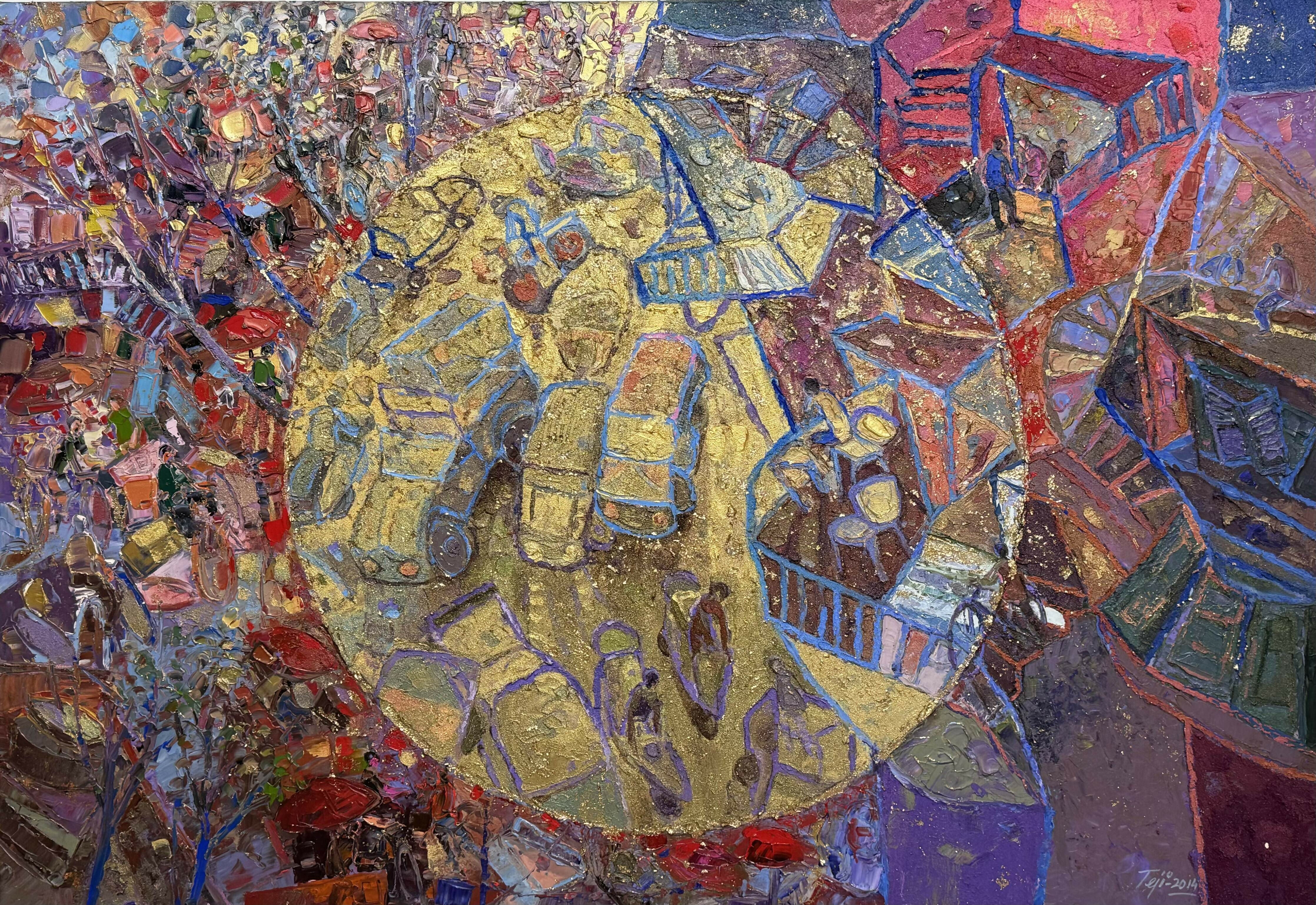 Abstract Acrylic Art Cityscape Contemporary Expressionist Landscape Painting Visionary Delhi-06 TEJINDER KANDA