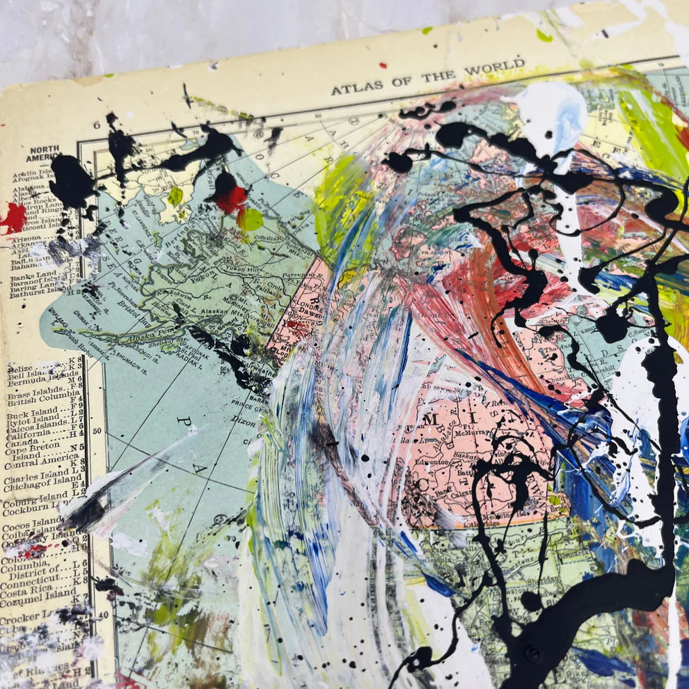 Abstract Mixed Media Painting 'NORTH AMERICA WANDERLUST SIGNED #4' - Abstract Mixed Media Art Painting Sam Lewis