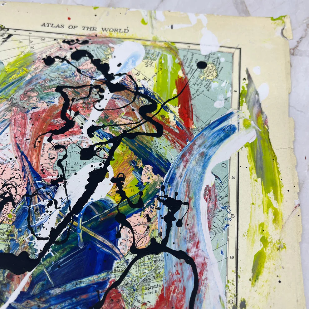 Abstract Mixed Media Painting 'NORTH AMERICA WANDERLUST SIGNED #4' - Abstract Mixed Media Art Painting Sam Lewis