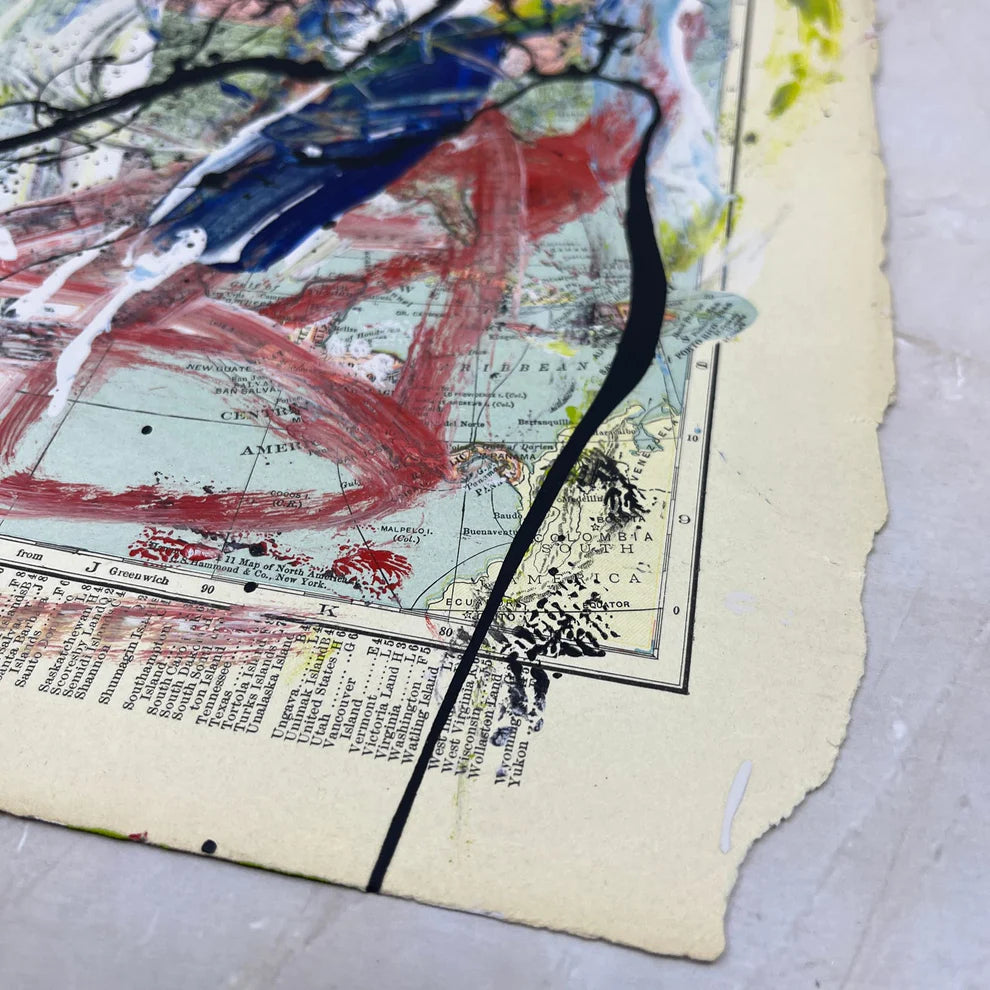 Abstract Mixed Media Painting 'NORTH AMERICA WANDERLUST SIGNED #4' - Abstract Mixed Media Art Painting Sam Lewis