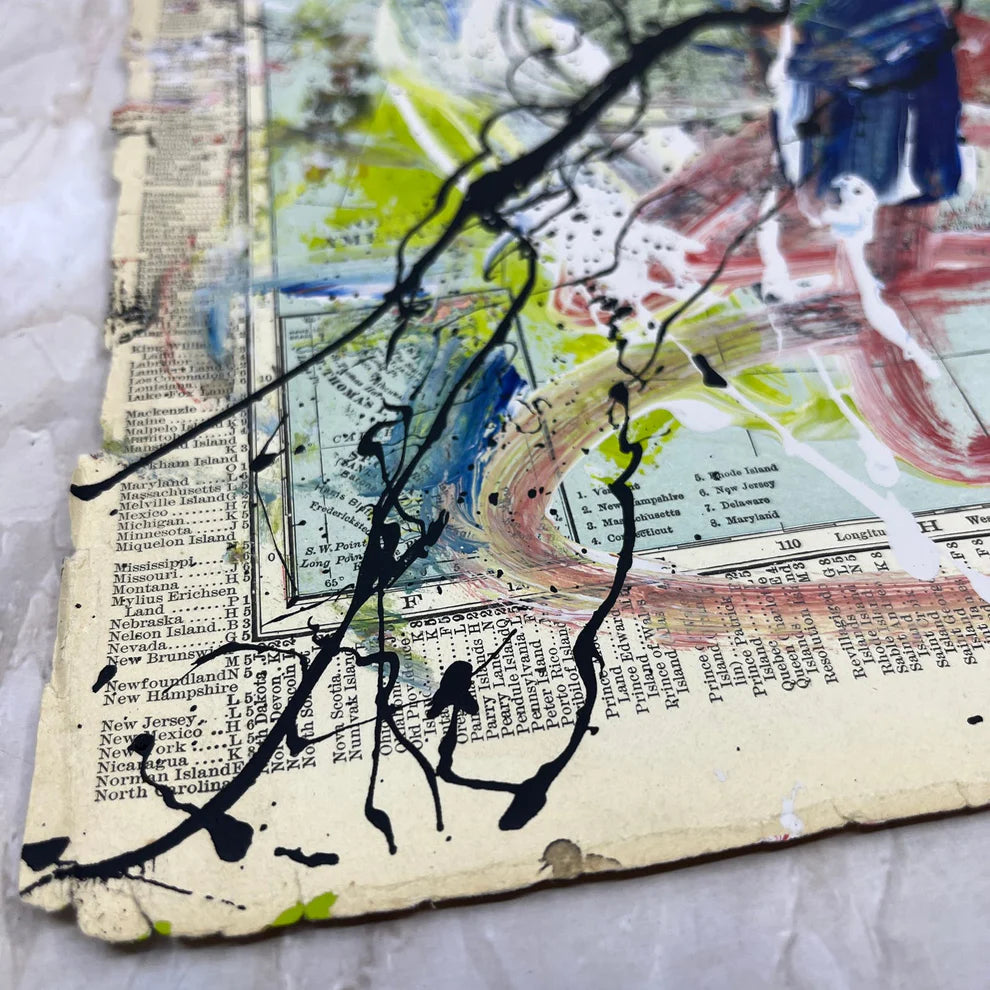Abstract Mixed Media Painting 'NORTH AMERICA WANDERLUST SIGNED #4' - Abstract Mixed Media Art Painting Sam Lewis