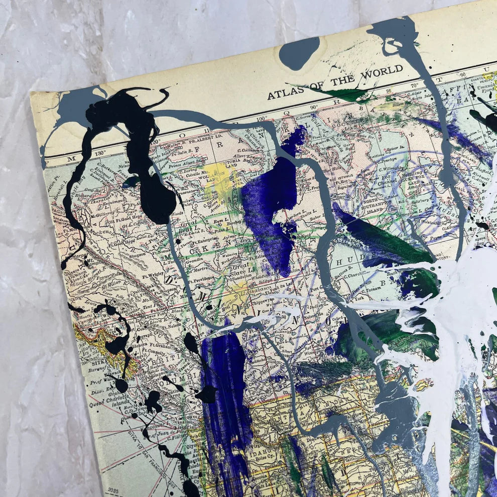 Abstract Mixed Media Painting 'NORTH PACIFIC WANDERLUST SIGNED #8' - Mixed Media Abstract Painting Sam Lewis