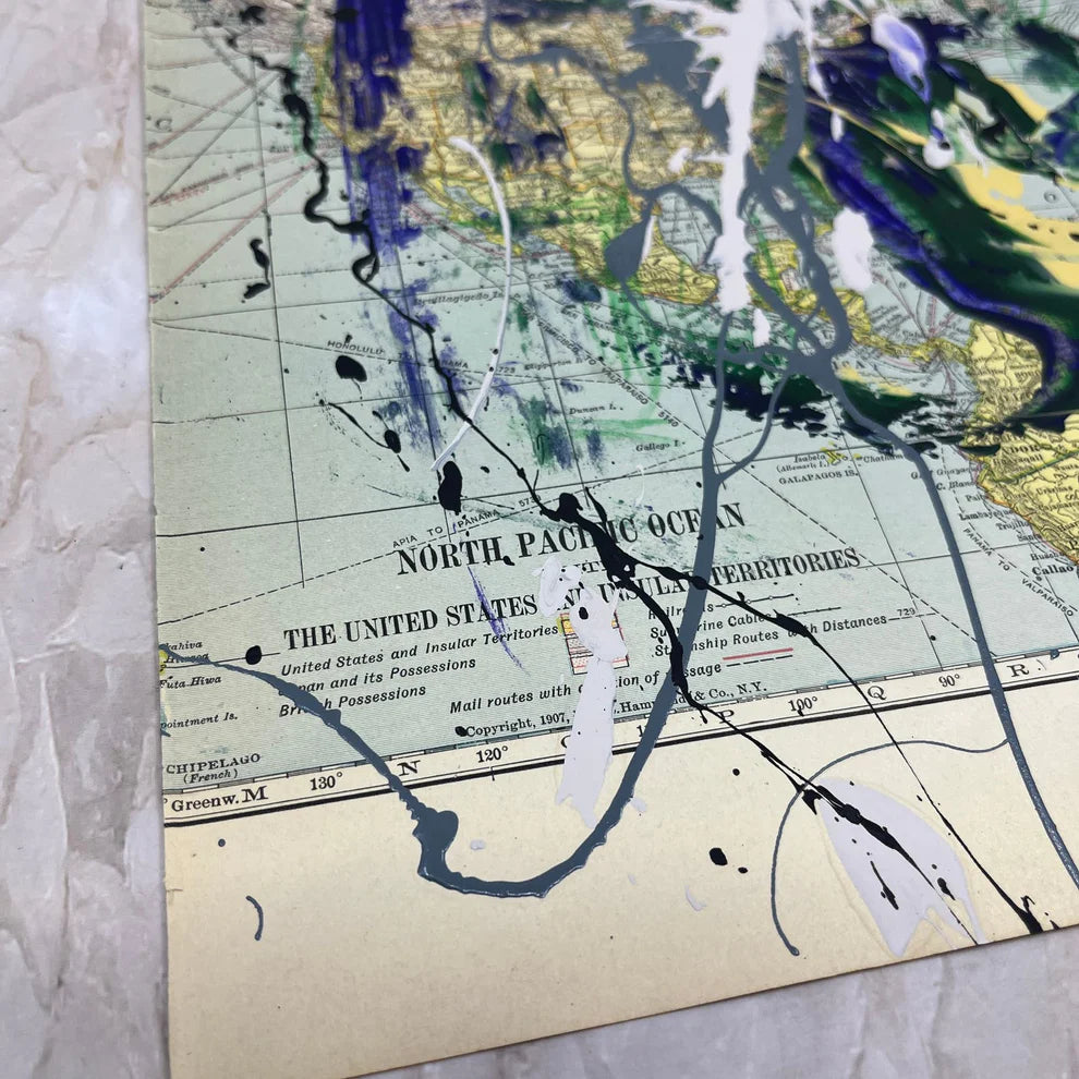 Abstract Mixed Media Painting 'NORTH PACIFIC WANDERLUST SIGNED #8' - Mixed Media Abstract Painting Sam Lewis